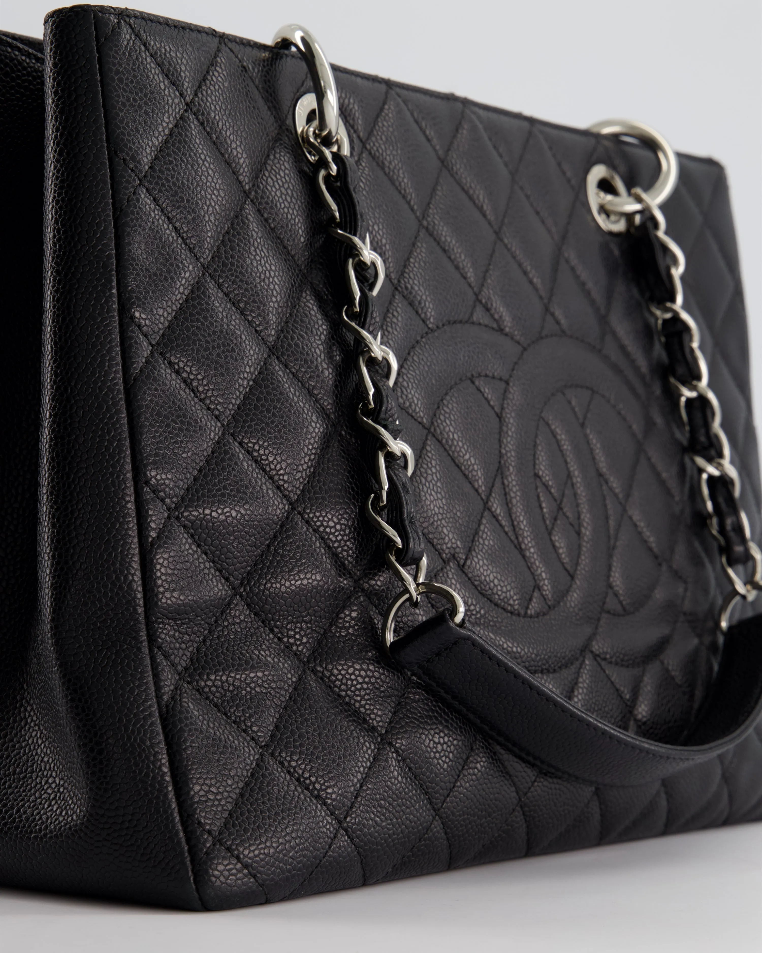 *AMAZING SHAPE* Chanel Black GST Grand Shopper Tote Bag in Caviar Leather with Silver Hardware