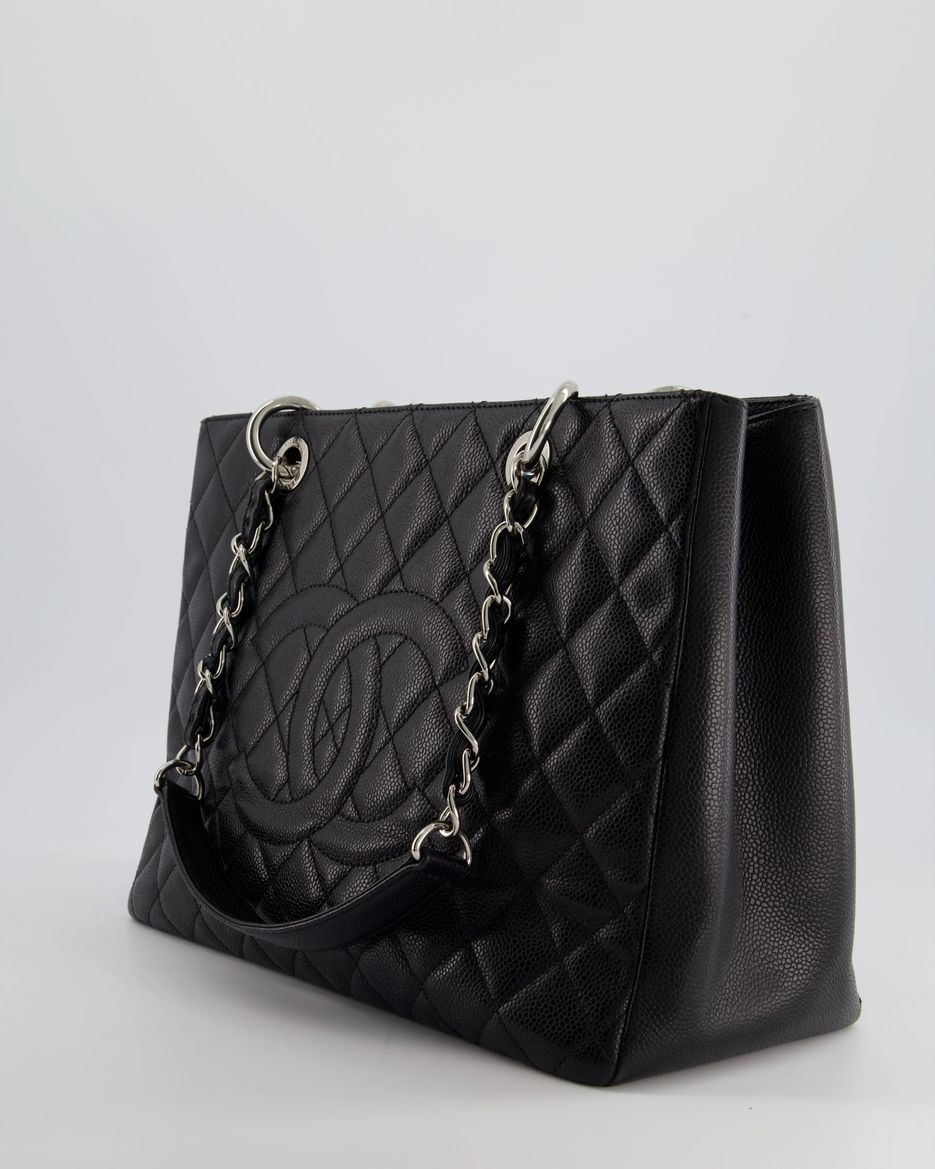 *AMAZING SHAPE* Chanel Black GST Grand Shopper Tote Bag in Caviar Leather with Silver Hardware