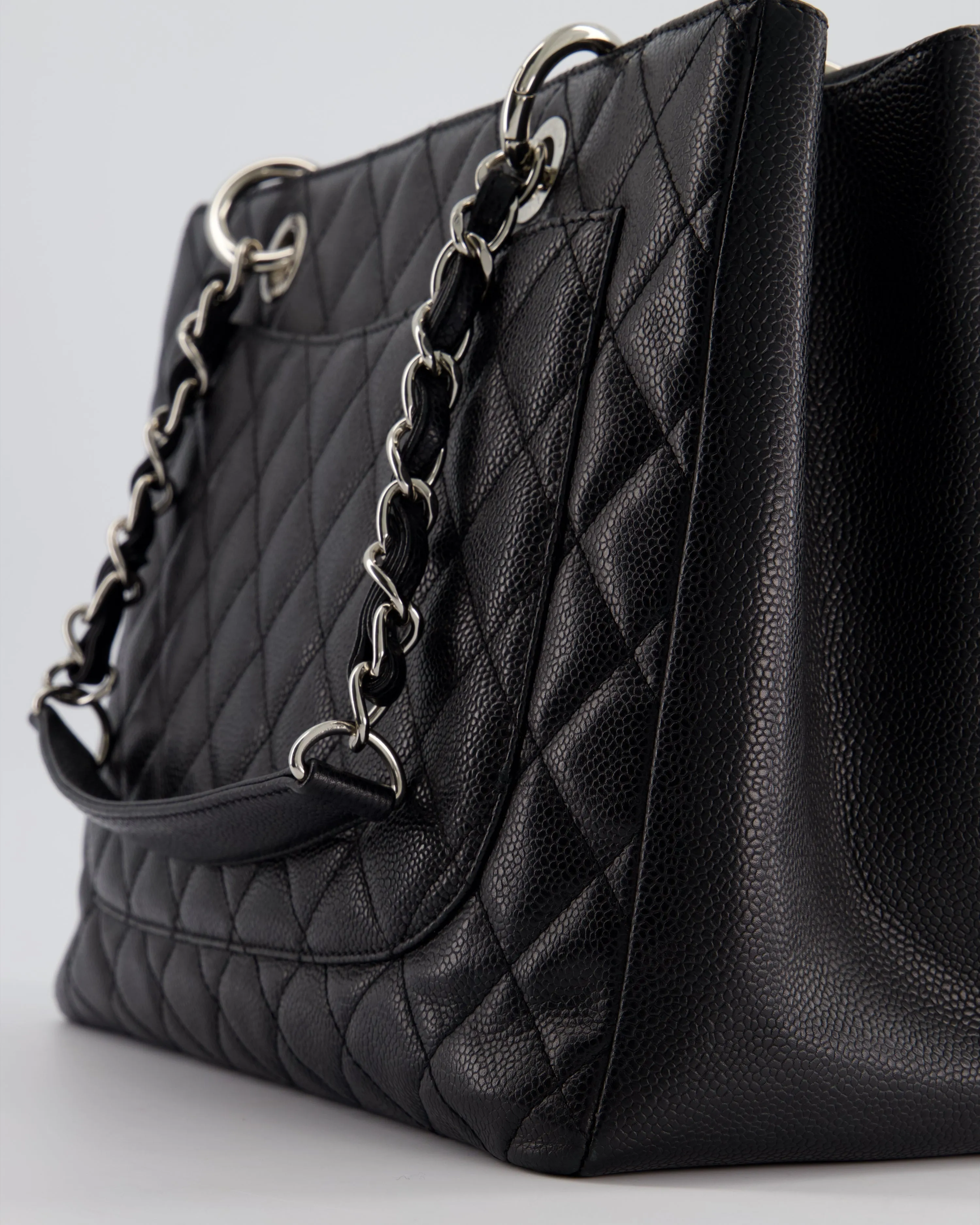 *AMAZING SHAPE* Chanel Black GST Grand Shopper Tote Bag in Caviar Leather with Silver Hardware