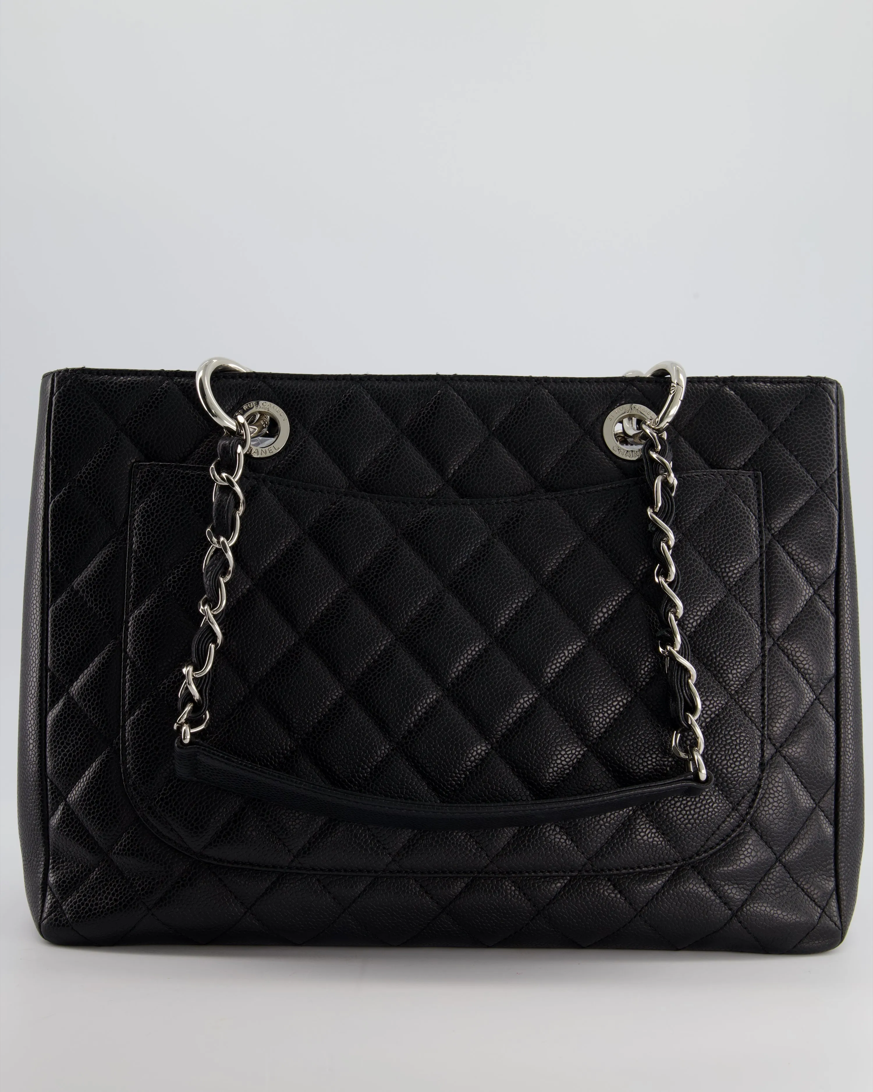 *AMAZING SHAPE* Chanel Black GST Grand Shopper Tote Bag in Caviar Leather with Silver Hardware