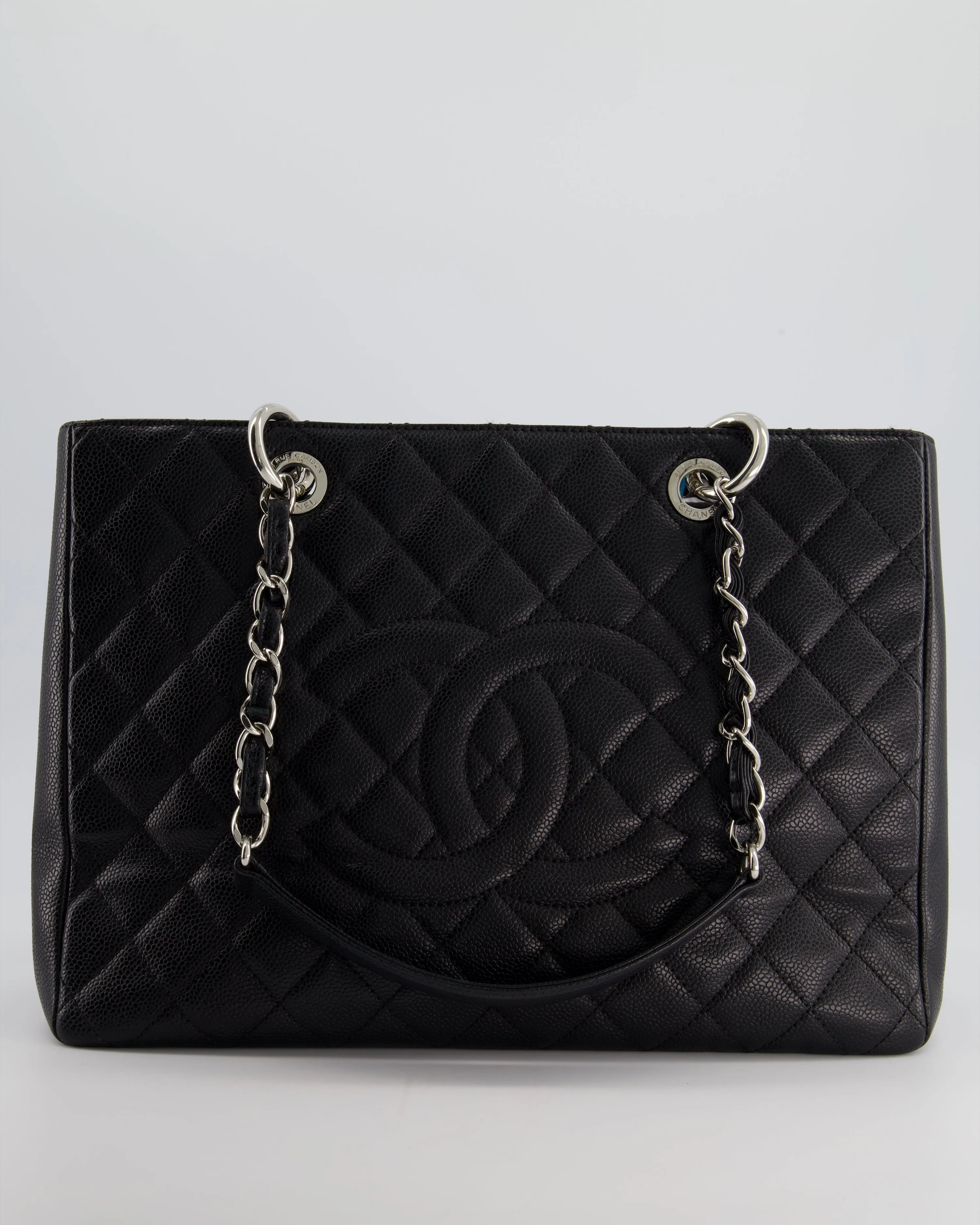 *AMAZING SHAPE* Chanel Black GST Grand Shopper Tote Bag in Caviar Leather with Silver Hardware