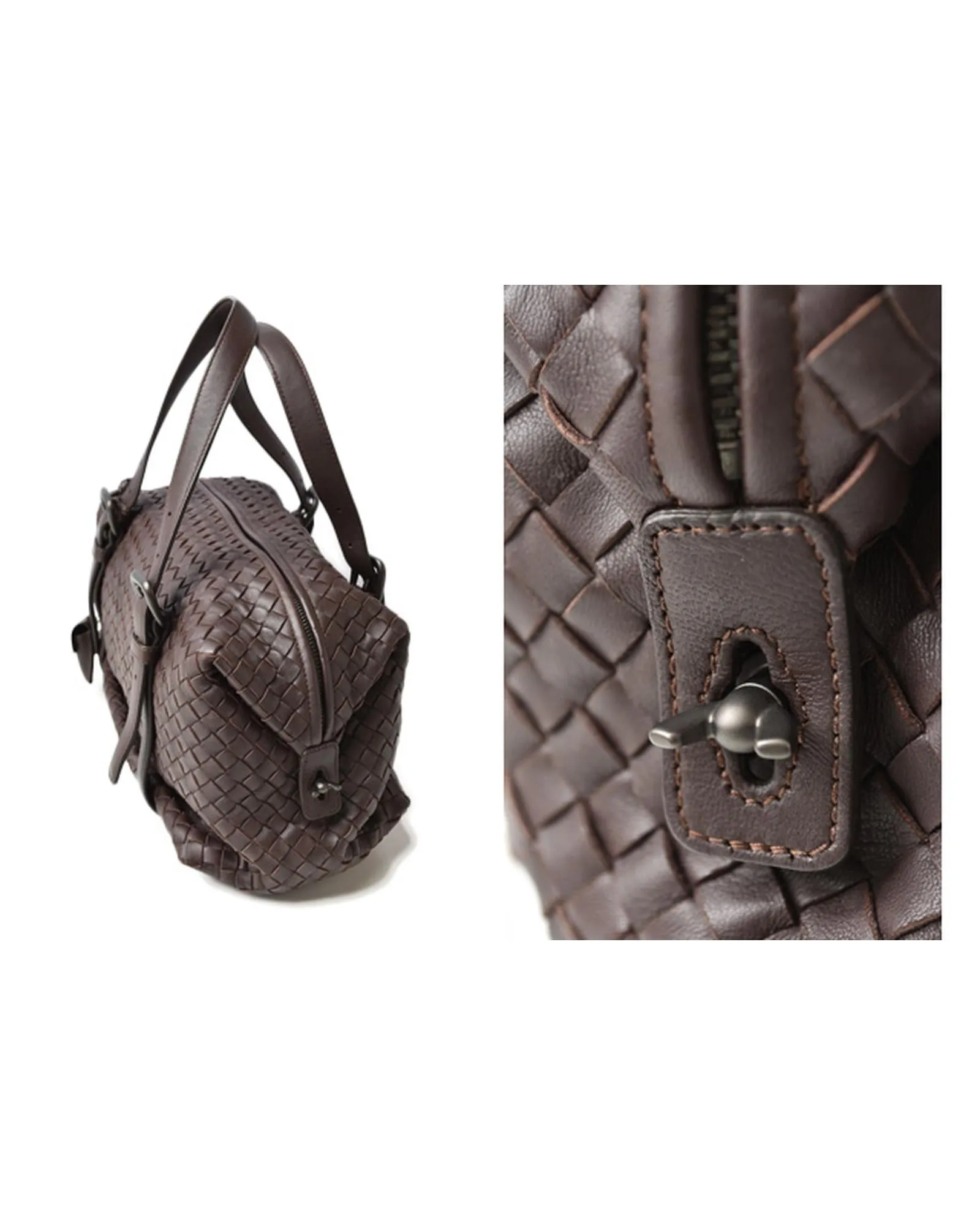 Authentic Bottega Veneta Lambskin Mini Boston Handbag