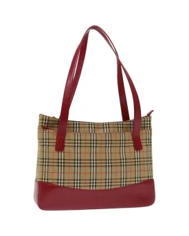 Beige Canvas Tote Bag with Iconic Check Pattern