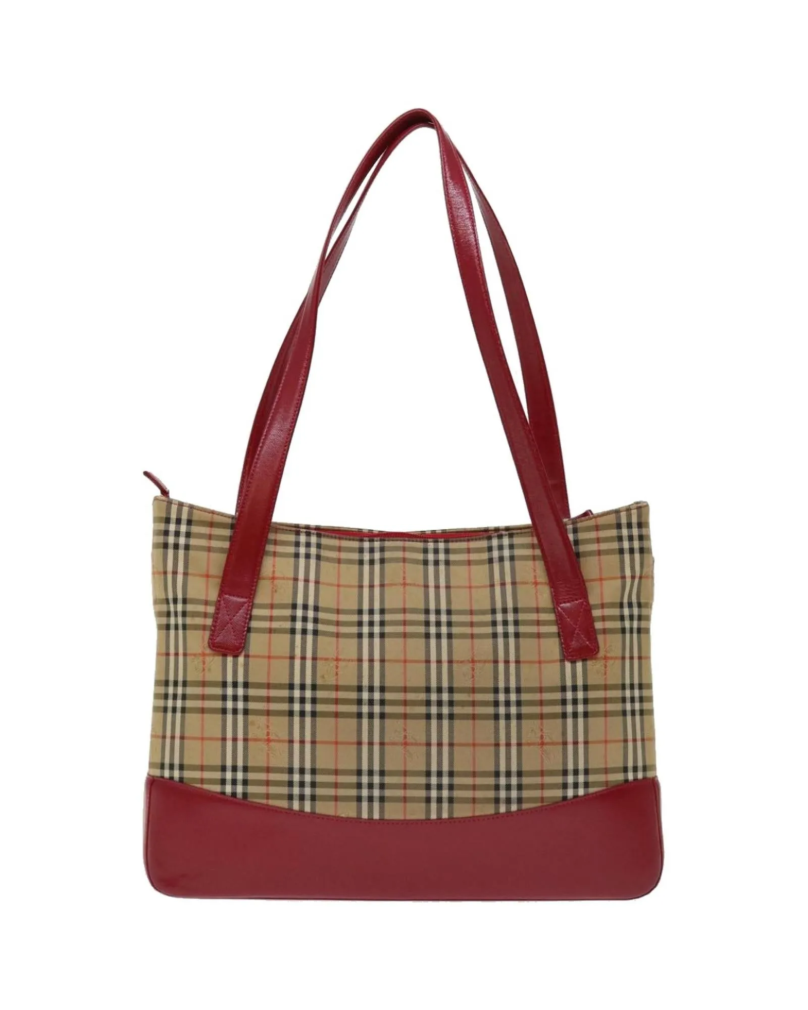 Beige Canvas Tote Bag with Iconic Check Pattern