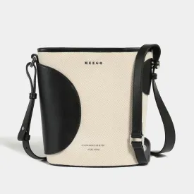 Black and White Colorblock Cross Body Bucket Bag