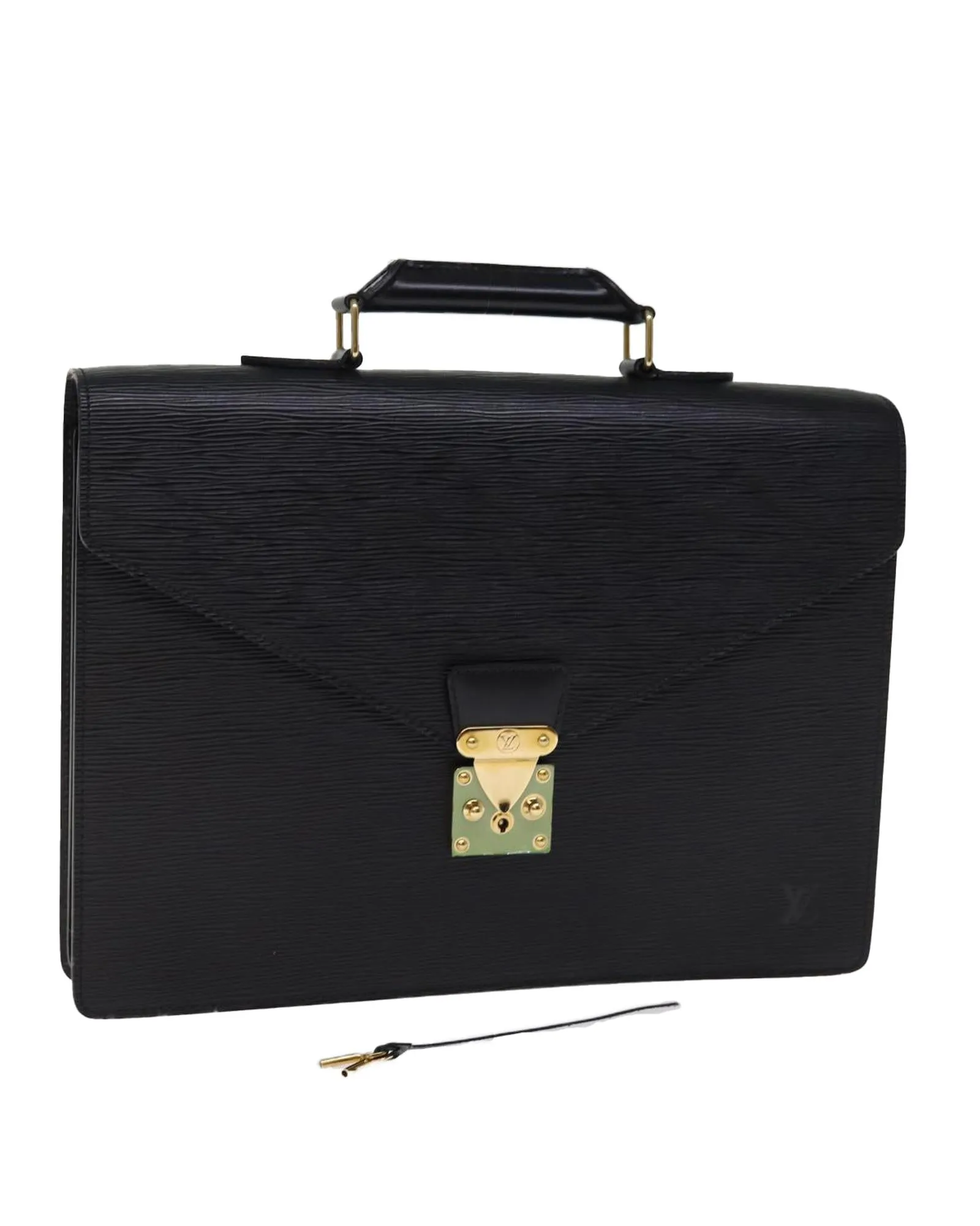 Black Epi Leather Briefcase with Dust Bag and Key Accessory