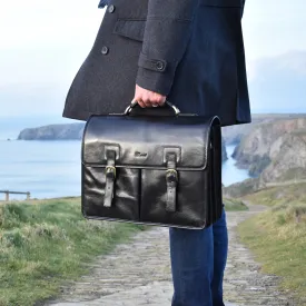 Black Executive Leather Briefcase - Laptop & Tablet Friendly