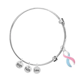 Blue and Pink Ribbon Retractable Charm Bracelet