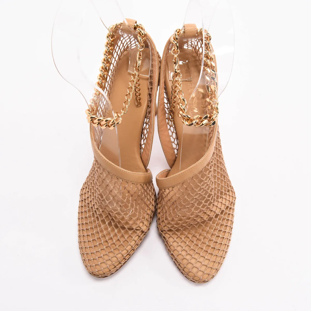 Bottega Veneta Beige Mesh Chunky Chain Pumps 37