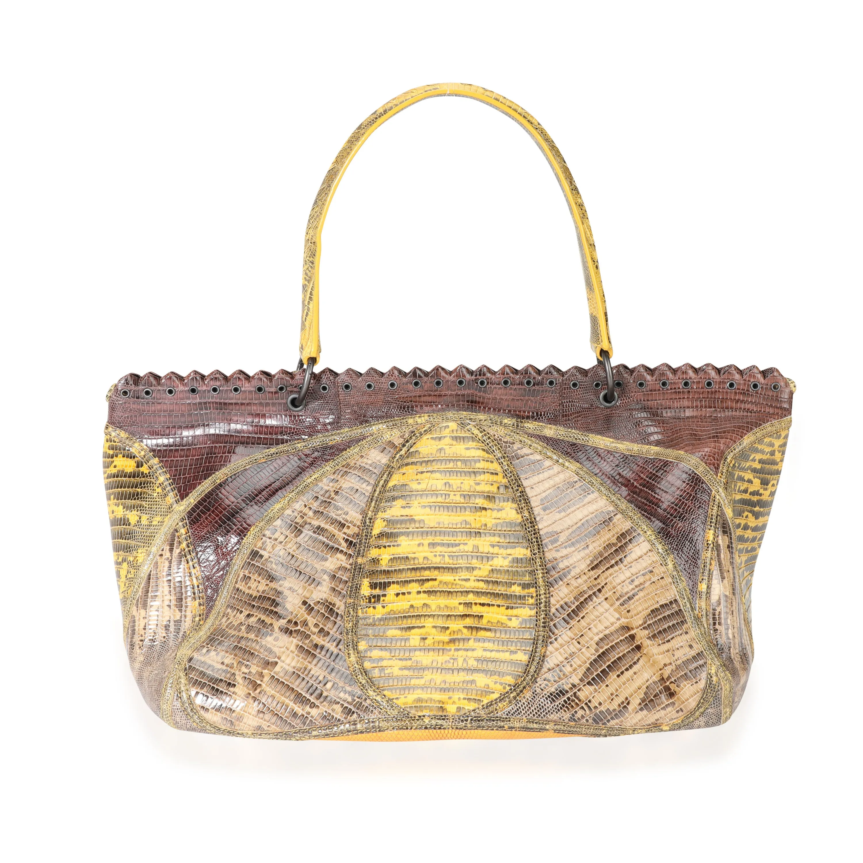 Bottega Veneta Brown & Yellow Patchwork Prezioso Lizard Bag