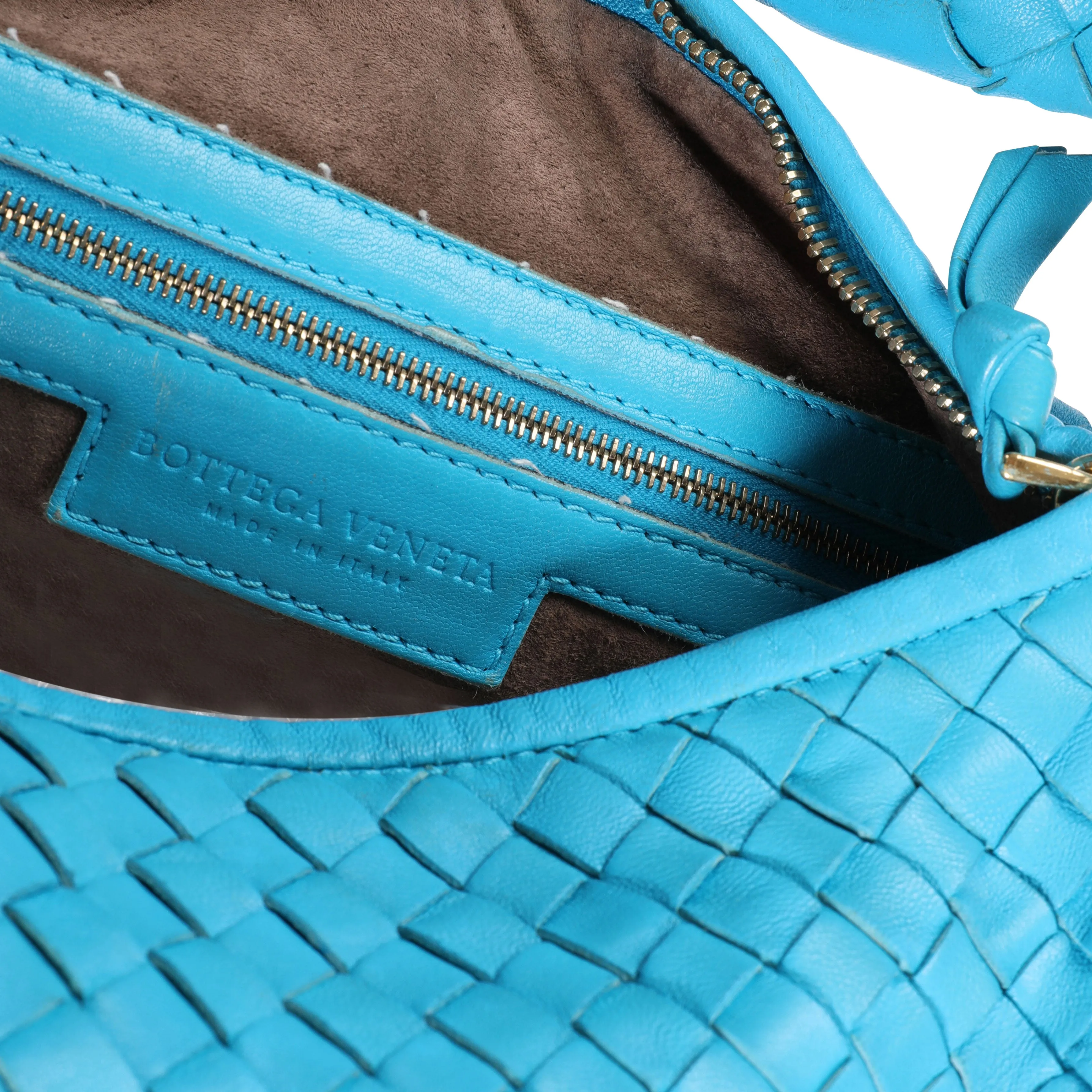 Bottega Veneta Turquoise Intrecciato Leather Medium Veneta Hobo