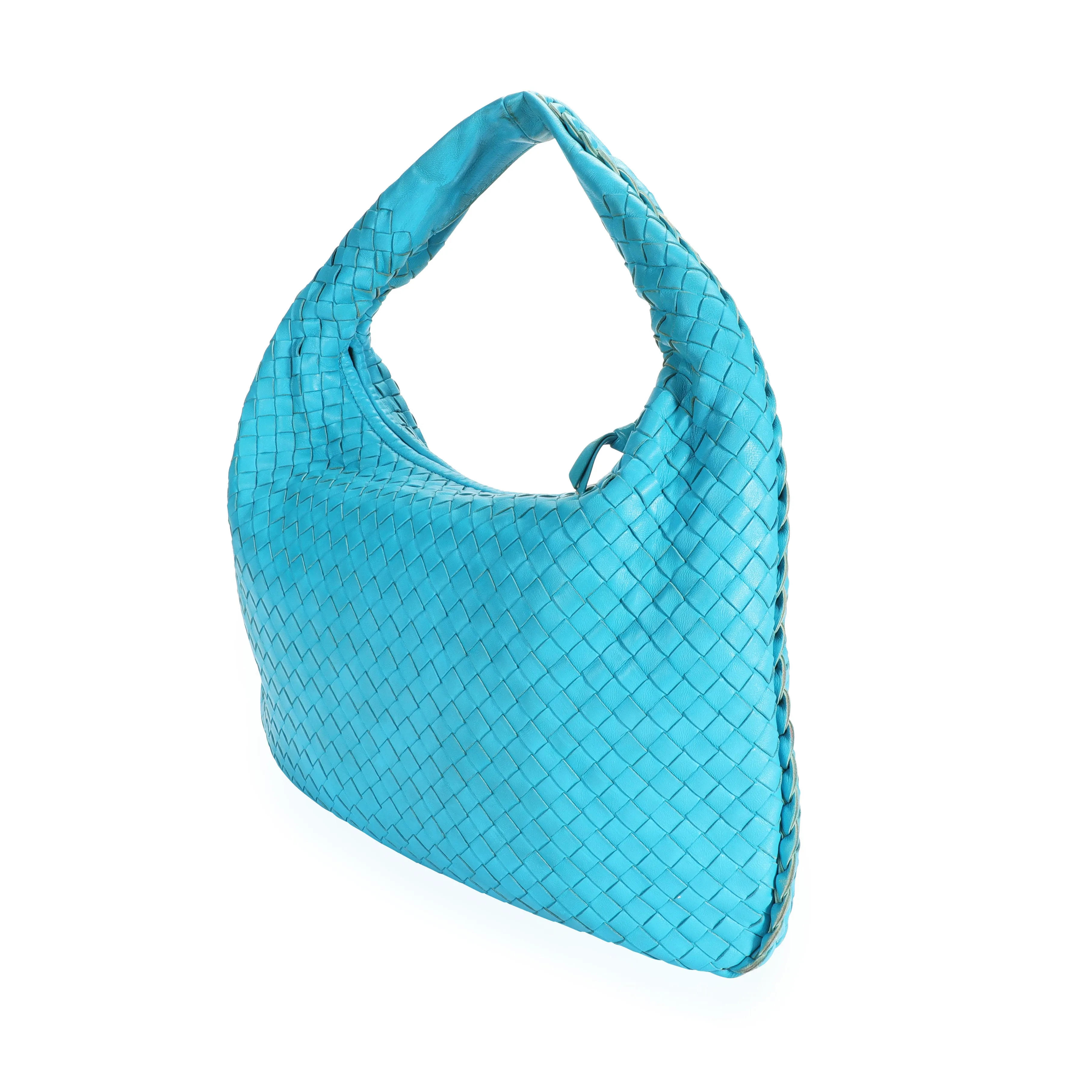 Bottega Veneta Turquoise Intrecciato Leather Medium Veneta Hobo