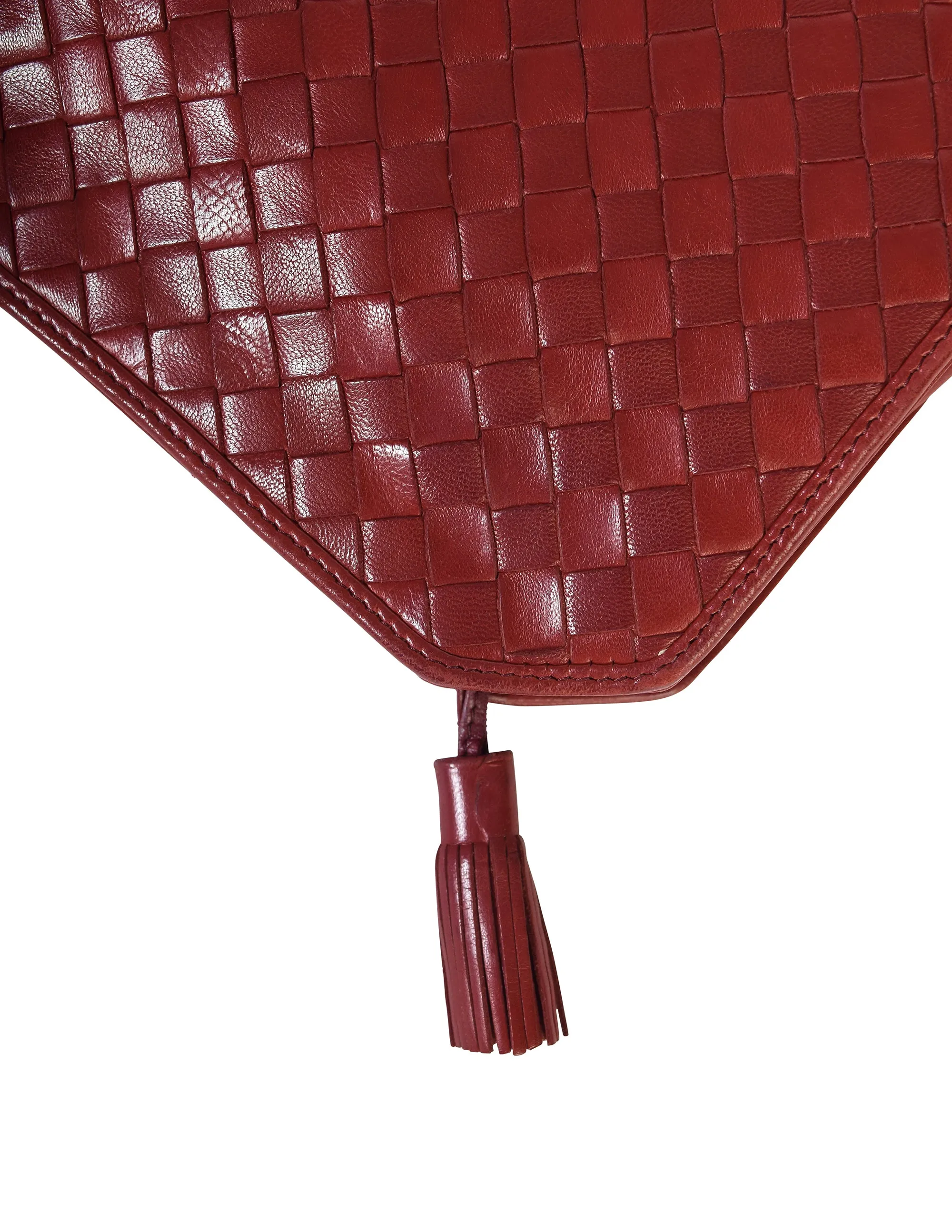 Bottega Veneta Vintage Burgundy Woven Intrecciato Leather Clutch Bag