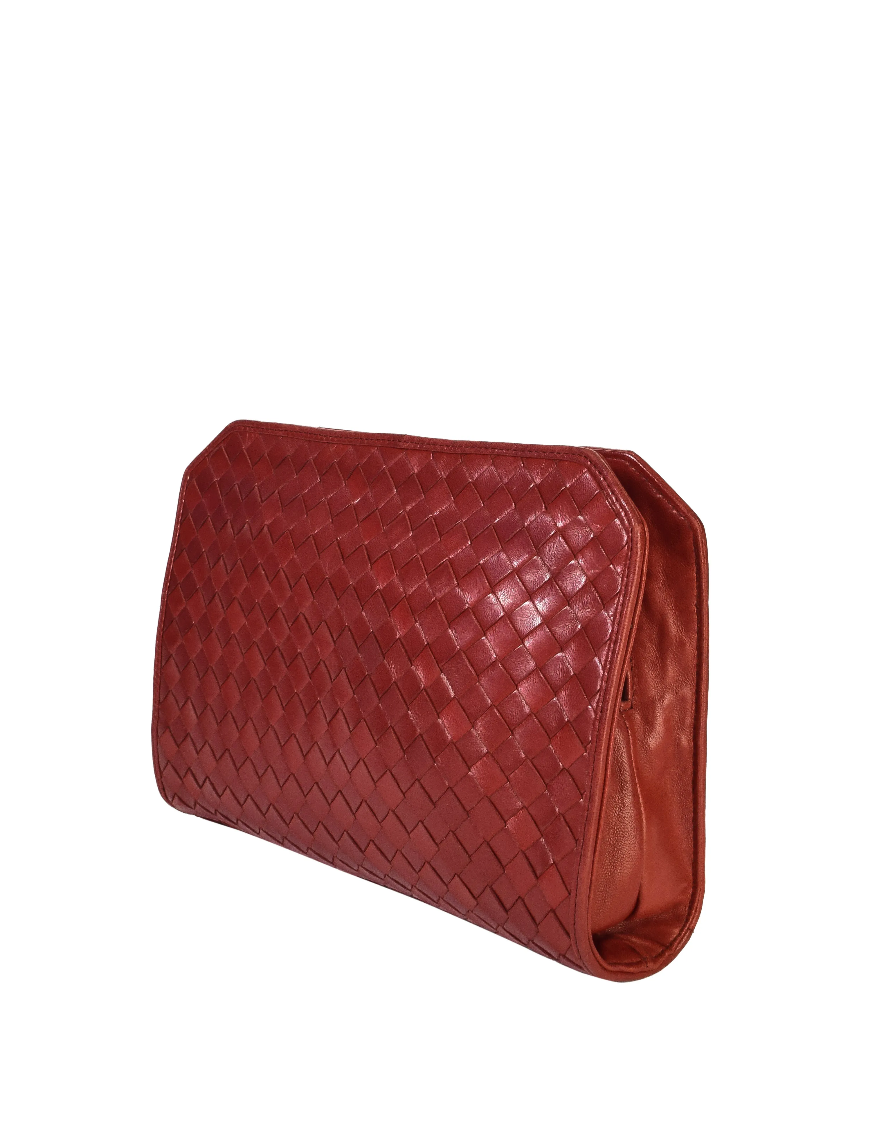 Bottega Veneta Vintage Burgundy Woven Intrecciato Leather Clutch Bag