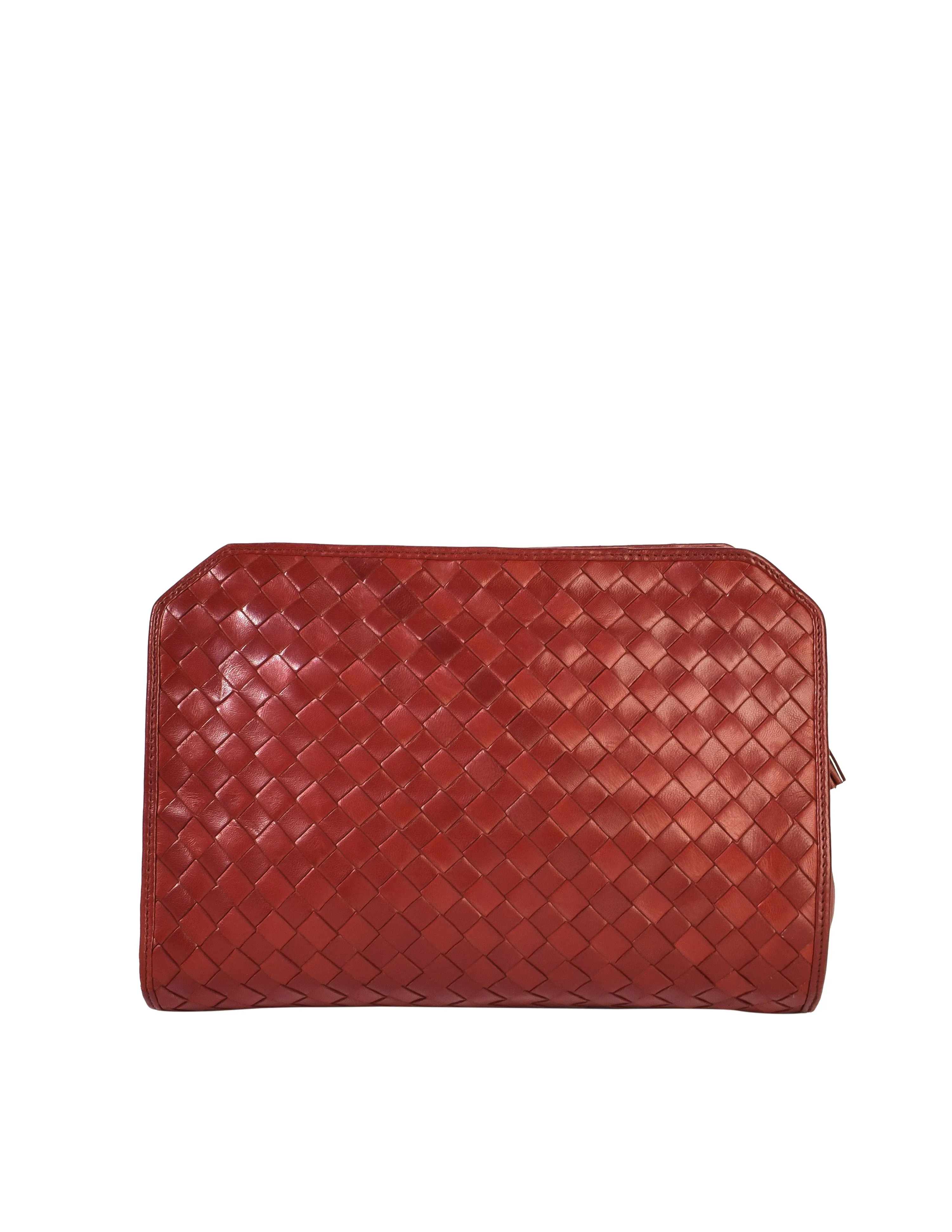 Bottega Veneta Vintage Burgundy Woven Intrecciato Leather Clutch Bag