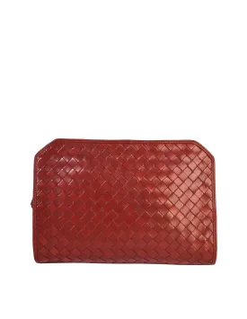 Bottega Veneta Vintage Burgundy Woven Intrecciato Leather Clutch Bag