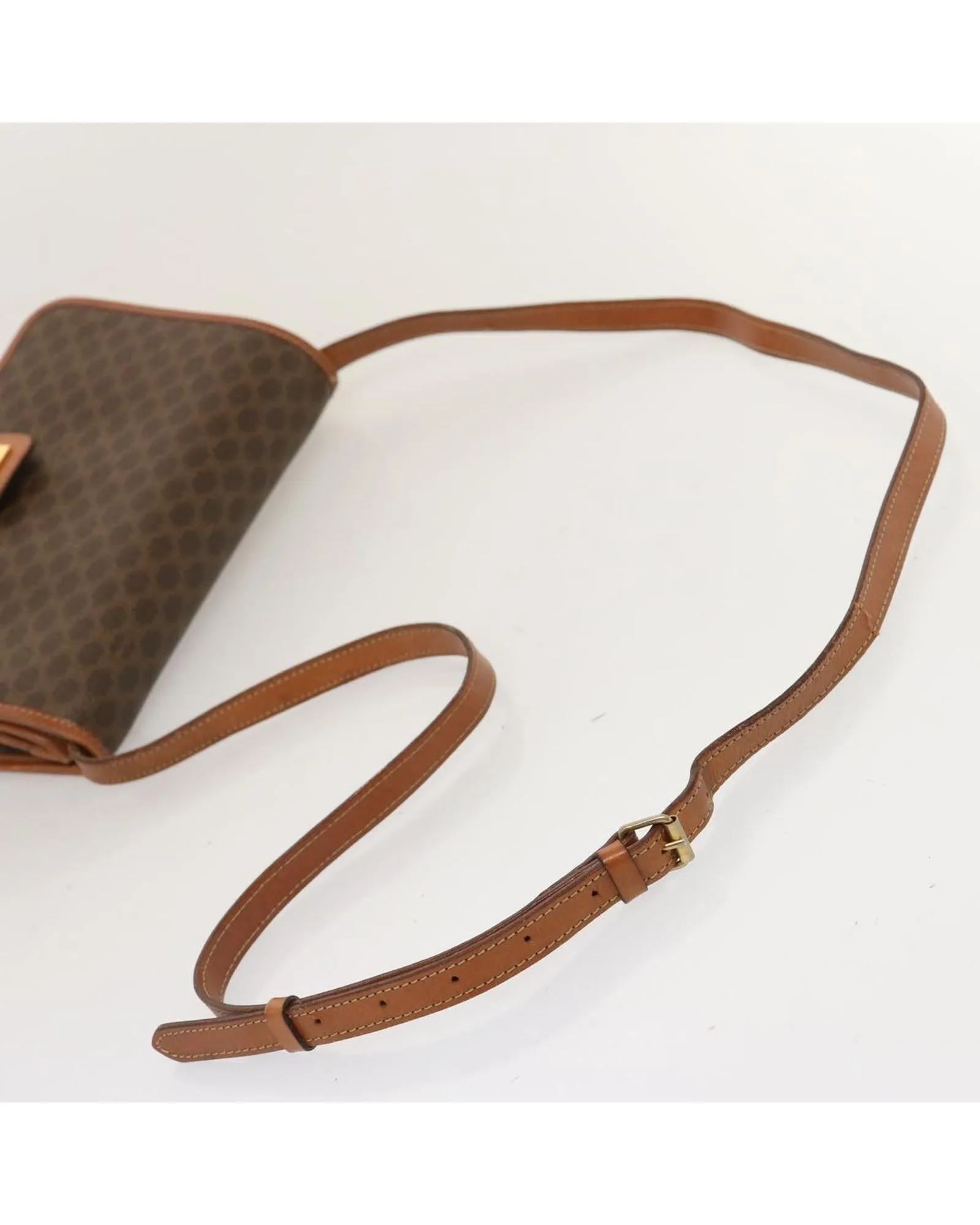 Brown Macadam Canvas Shoulder Bag with Adjustable Strap