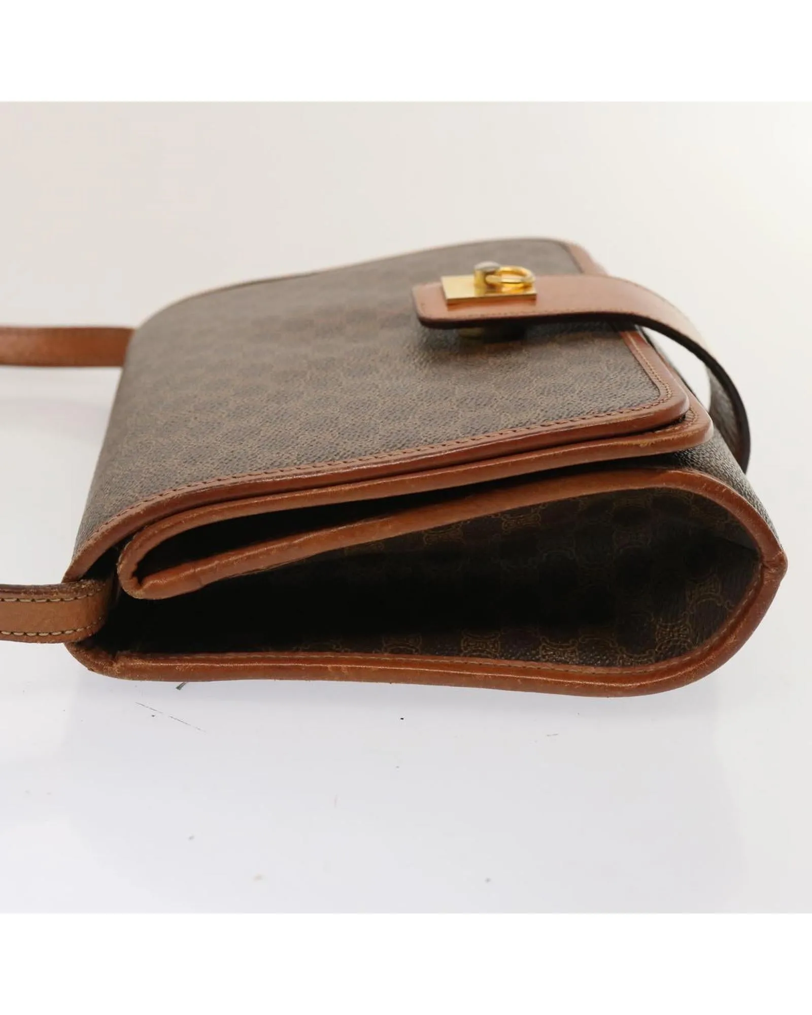 Brown Macadam Canvas Shoulder Bag with Adjustable Strap