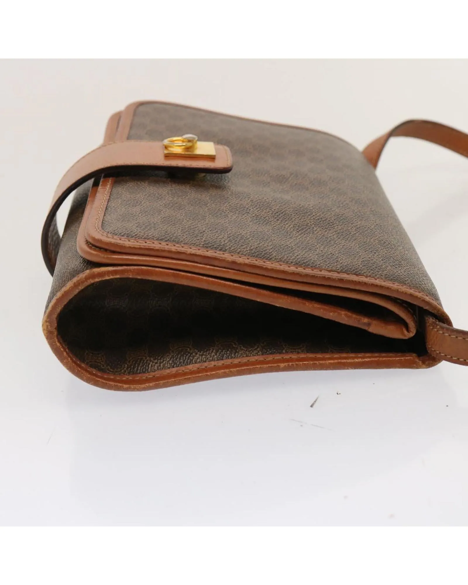 Brown Macadam Canvas Shoulder Bag with Adjustable Strap