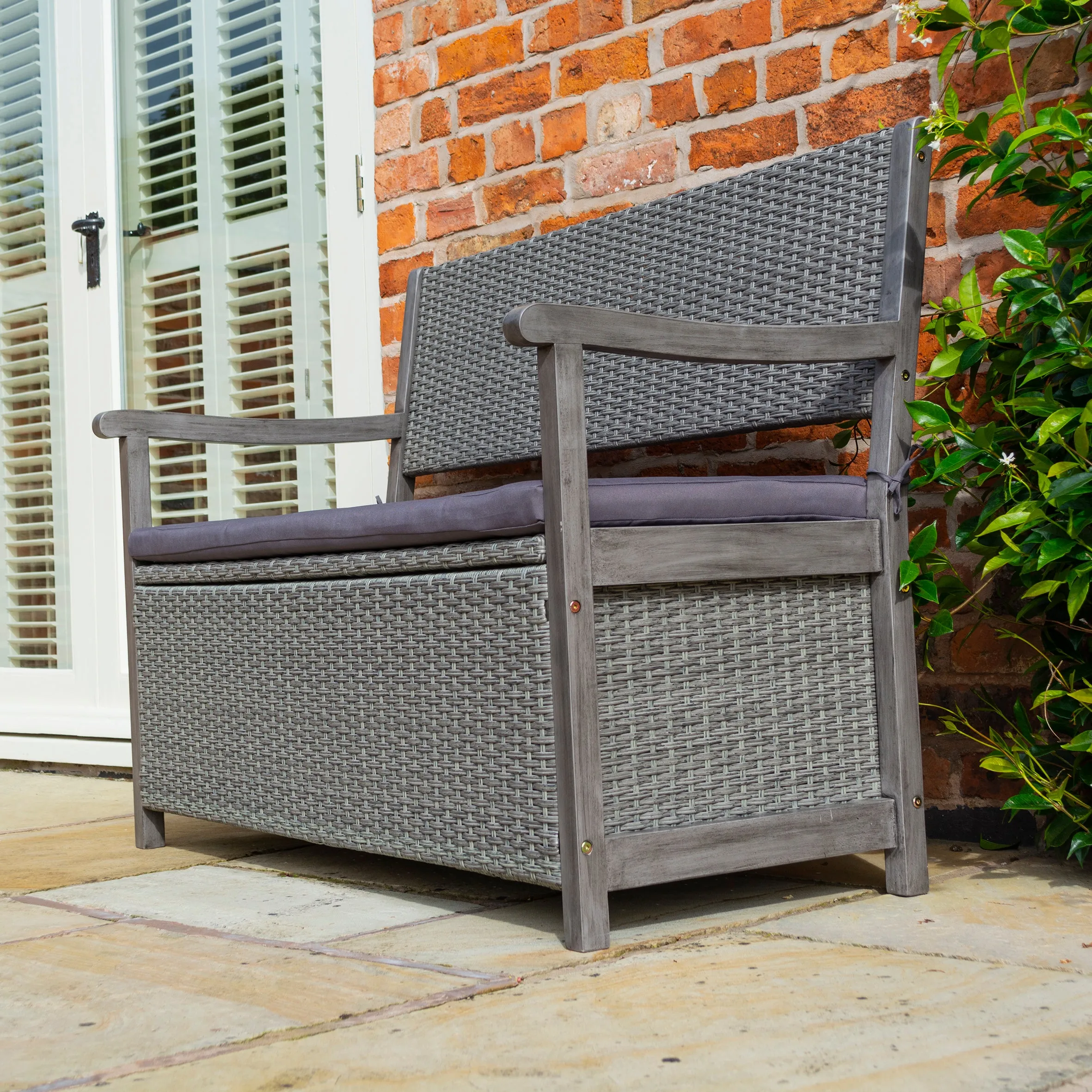 Burley Rattan- Storage Bench- Grey