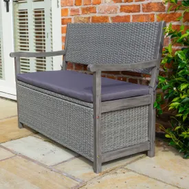 Burley Rattan- Storage Bench- Grey