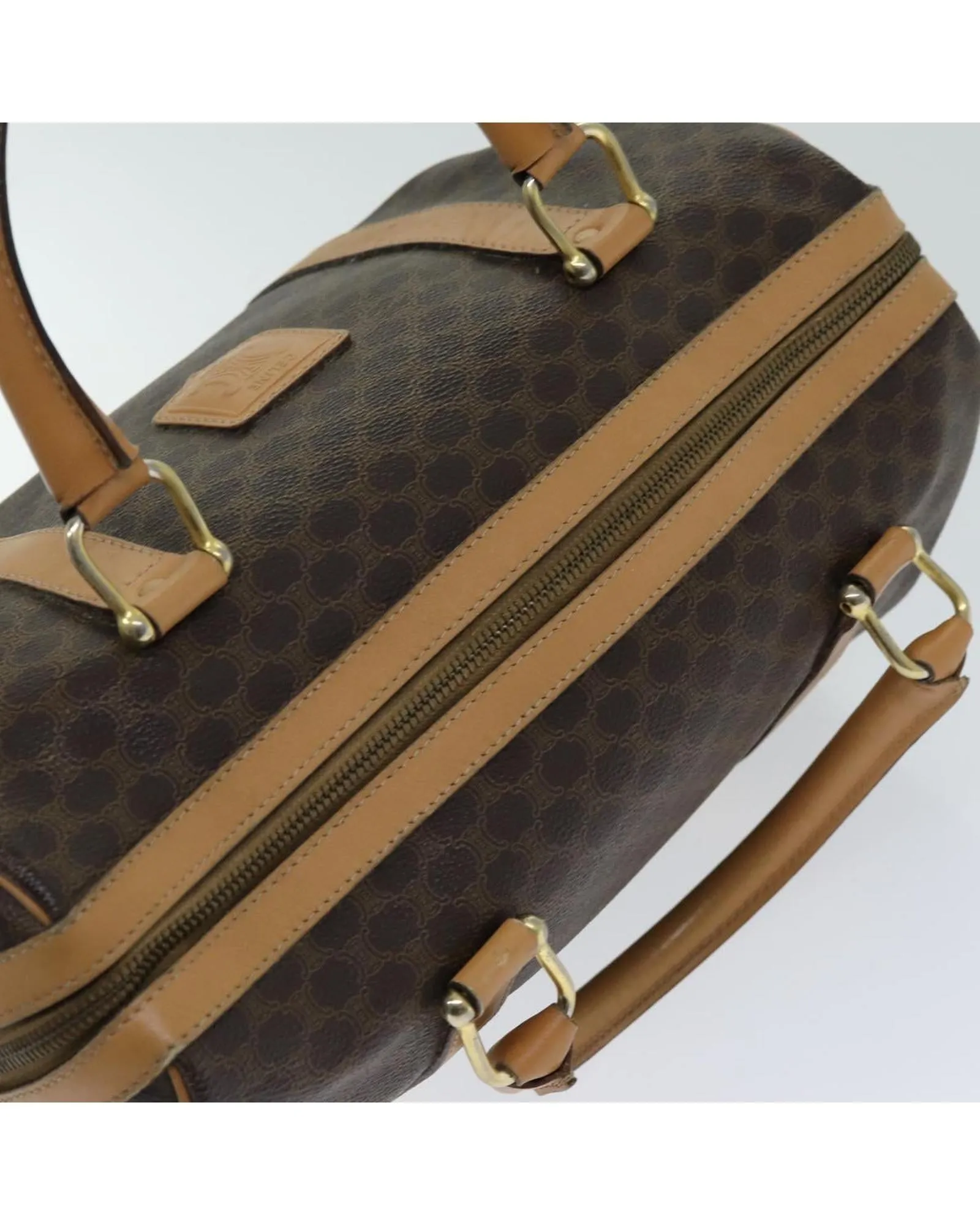 Canvas Boston Bag with PVC Leather Accents in Brown - Celine Authenticated (SKU: ep4183)