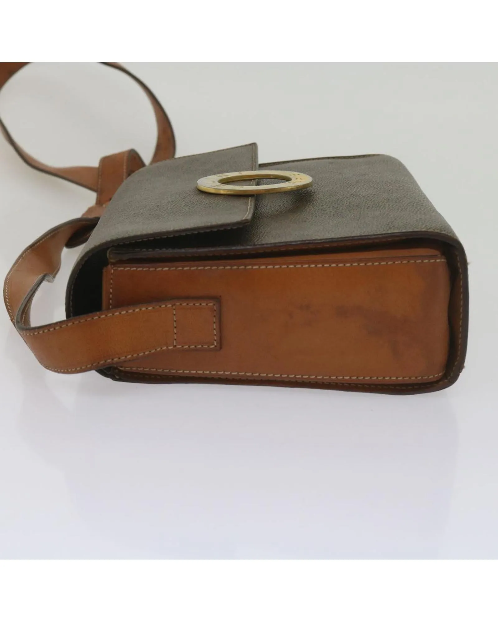 Canvas Shoulder Bag with Shoulder Drop in Brown PVC Leather