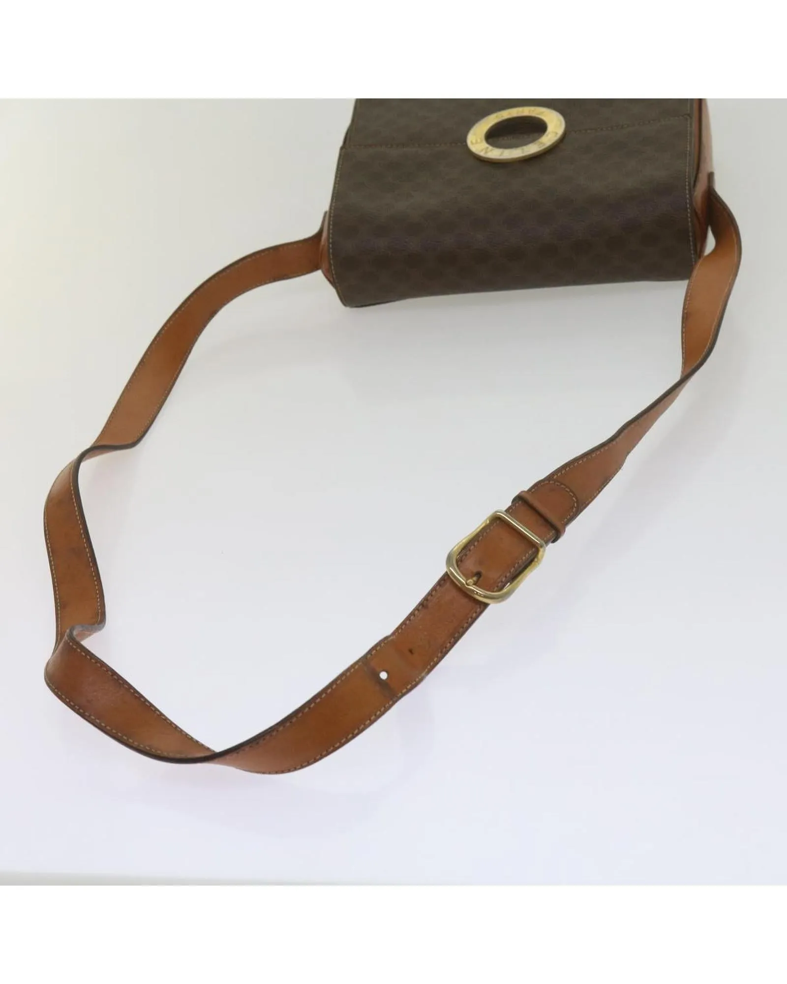 Canvas Shoulder Bag with Shoulder Drop in Brown PVC Leather