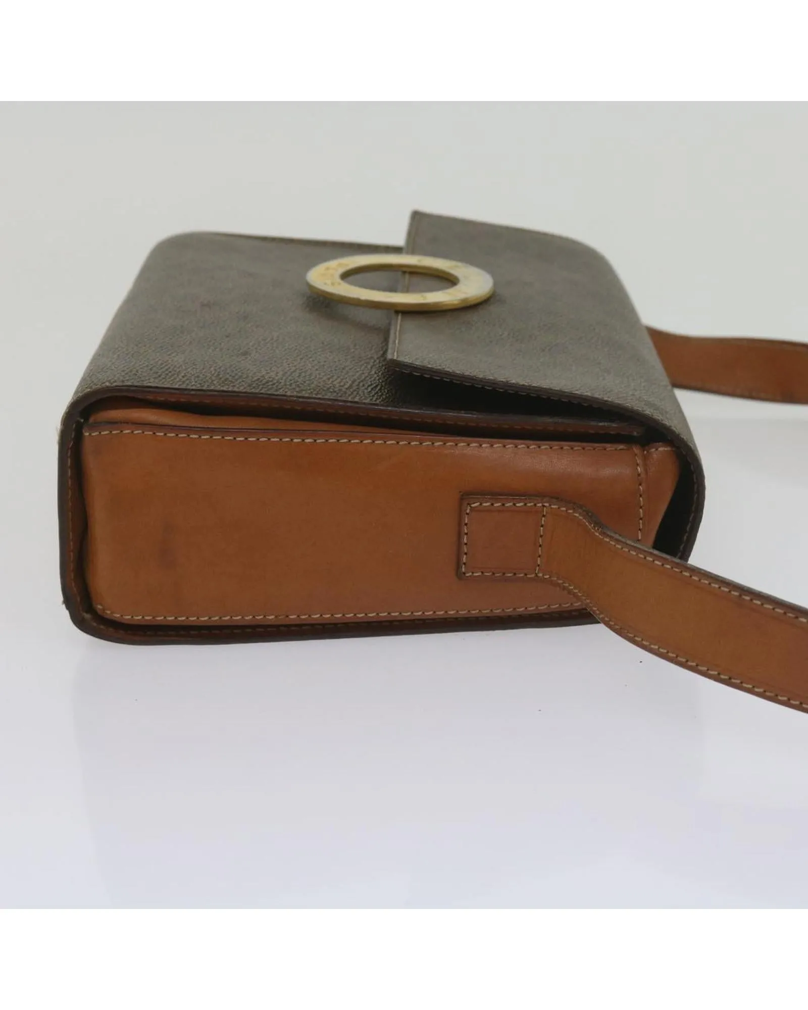 Canvas Shoulder Bag with Shoulder Drop in Brown PVC Leather