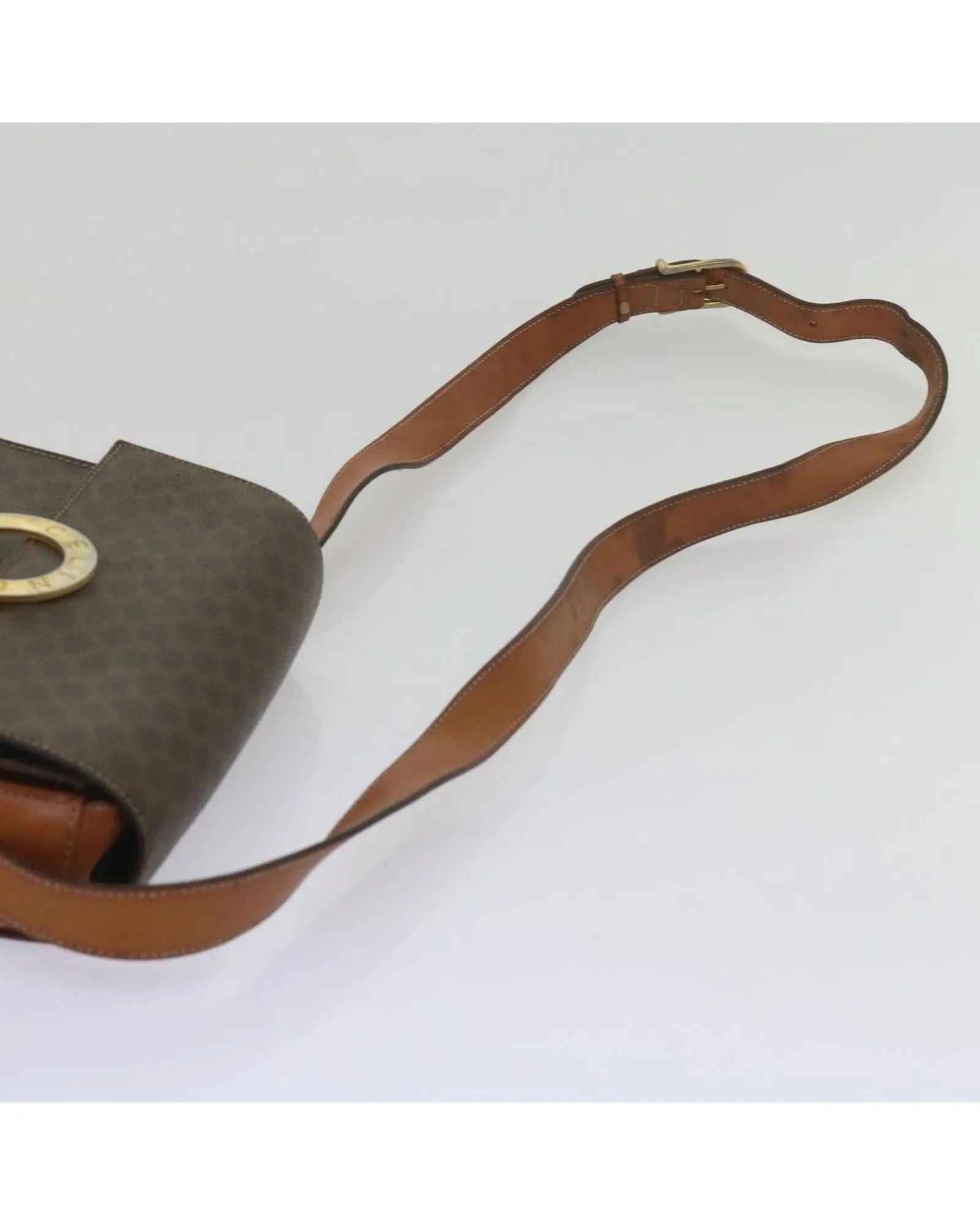 Canvas Shoulder Bag with Shoulder Drop in Brown PVC Leather