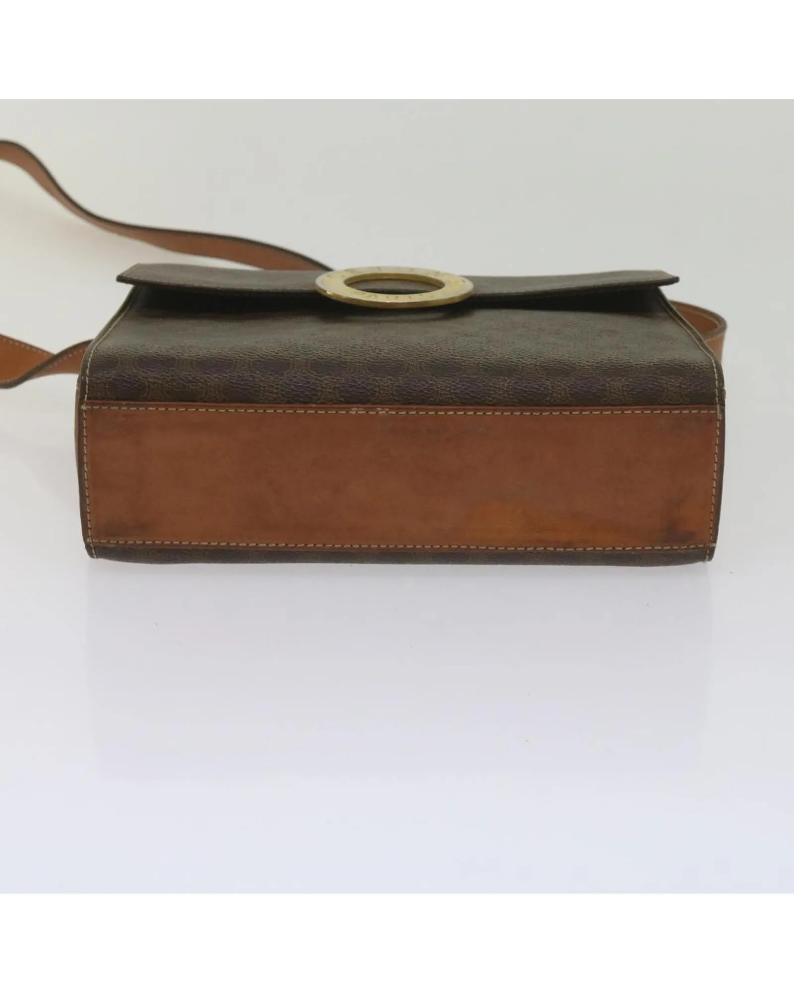 Canvas Shoulder Bag with Shoulder Drop in Brown PVC Leather