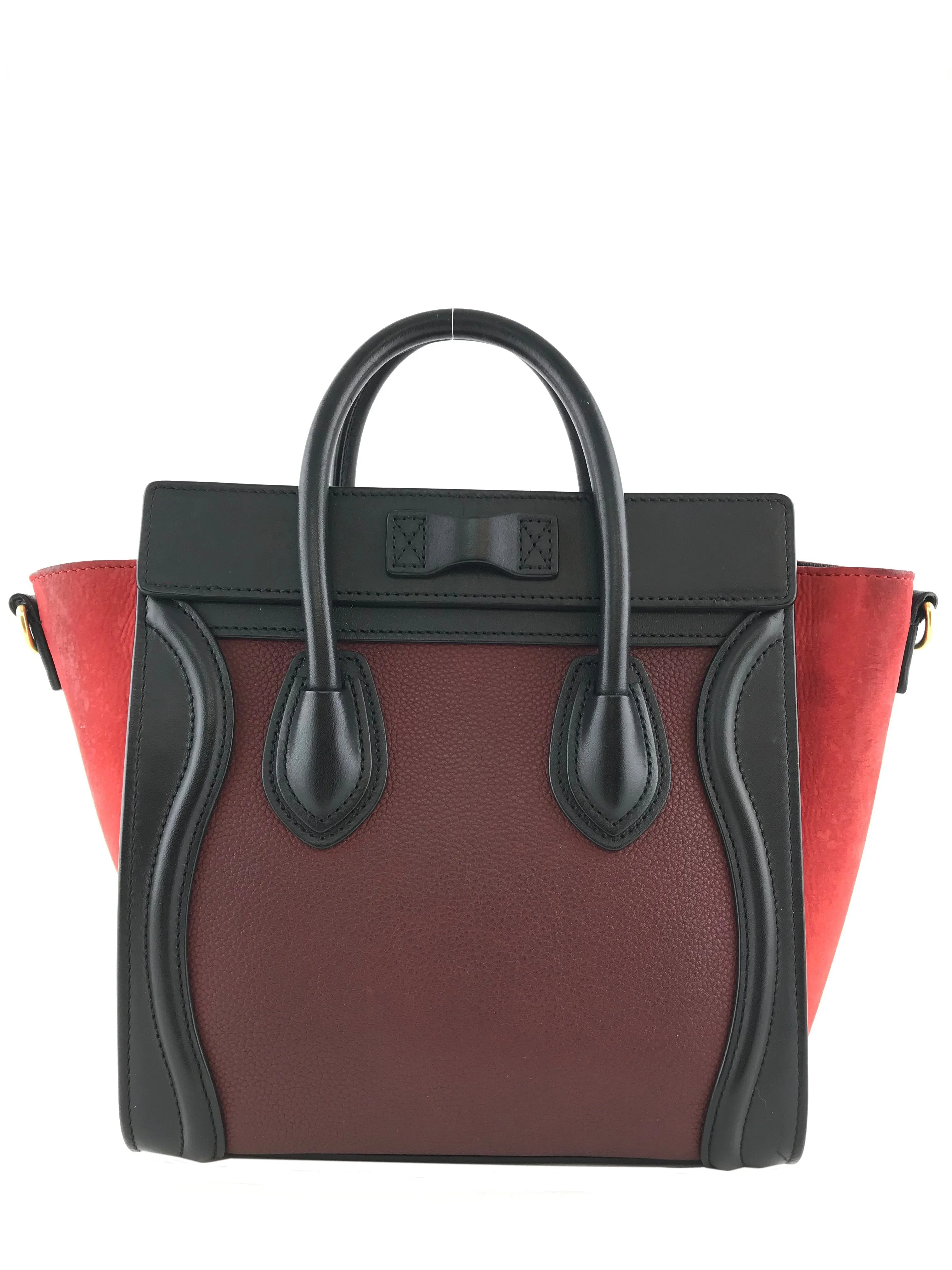 Celine Calfskin Leather and Suede Tricolor Nano Luggage Tote Bag