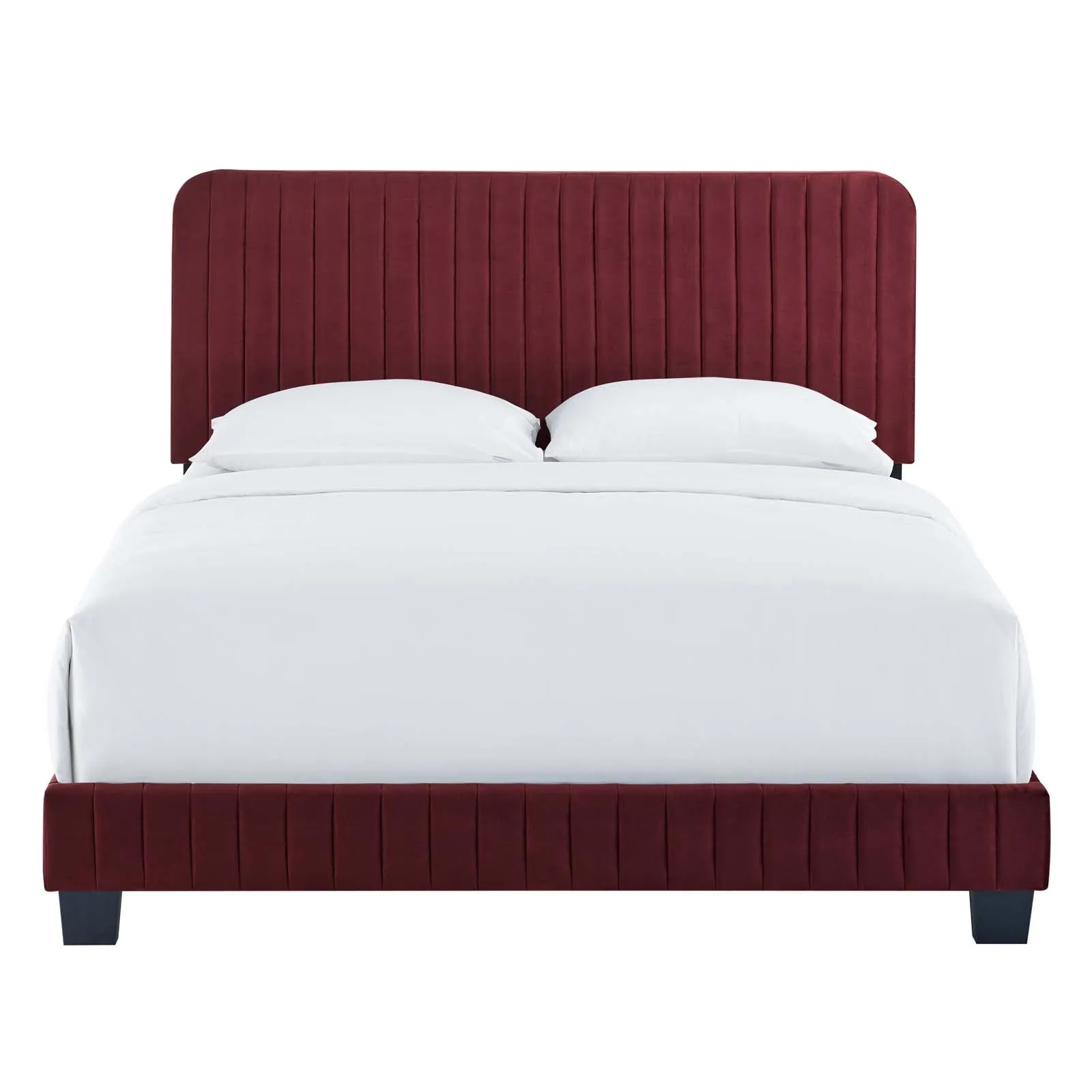 Celine Channel Tufted Performance Velvet Full Bed Maroon MOD-6331-MAR