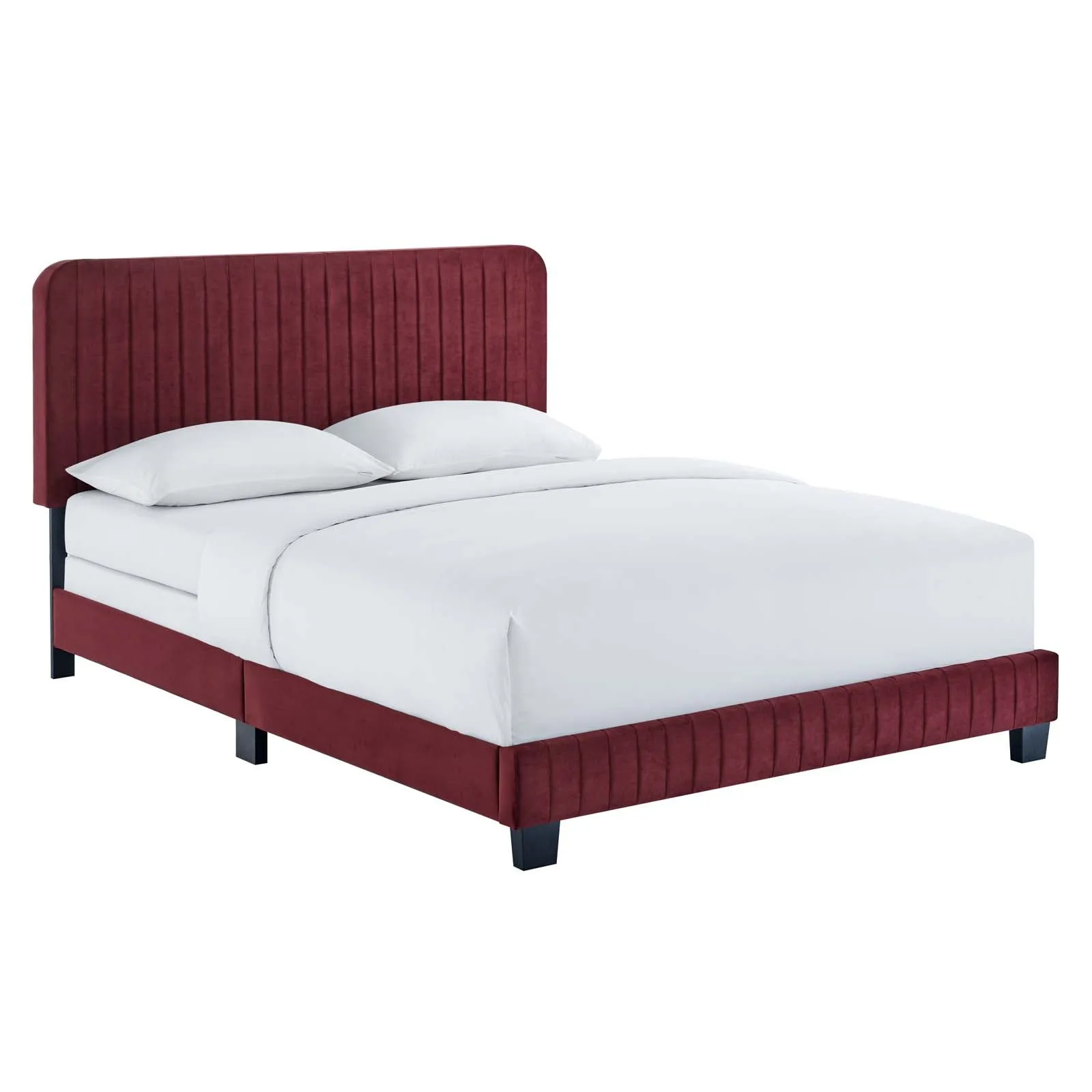 Celine Channel Tufted Performance Velvet Full Bed Maroon MOD-6331-MAR