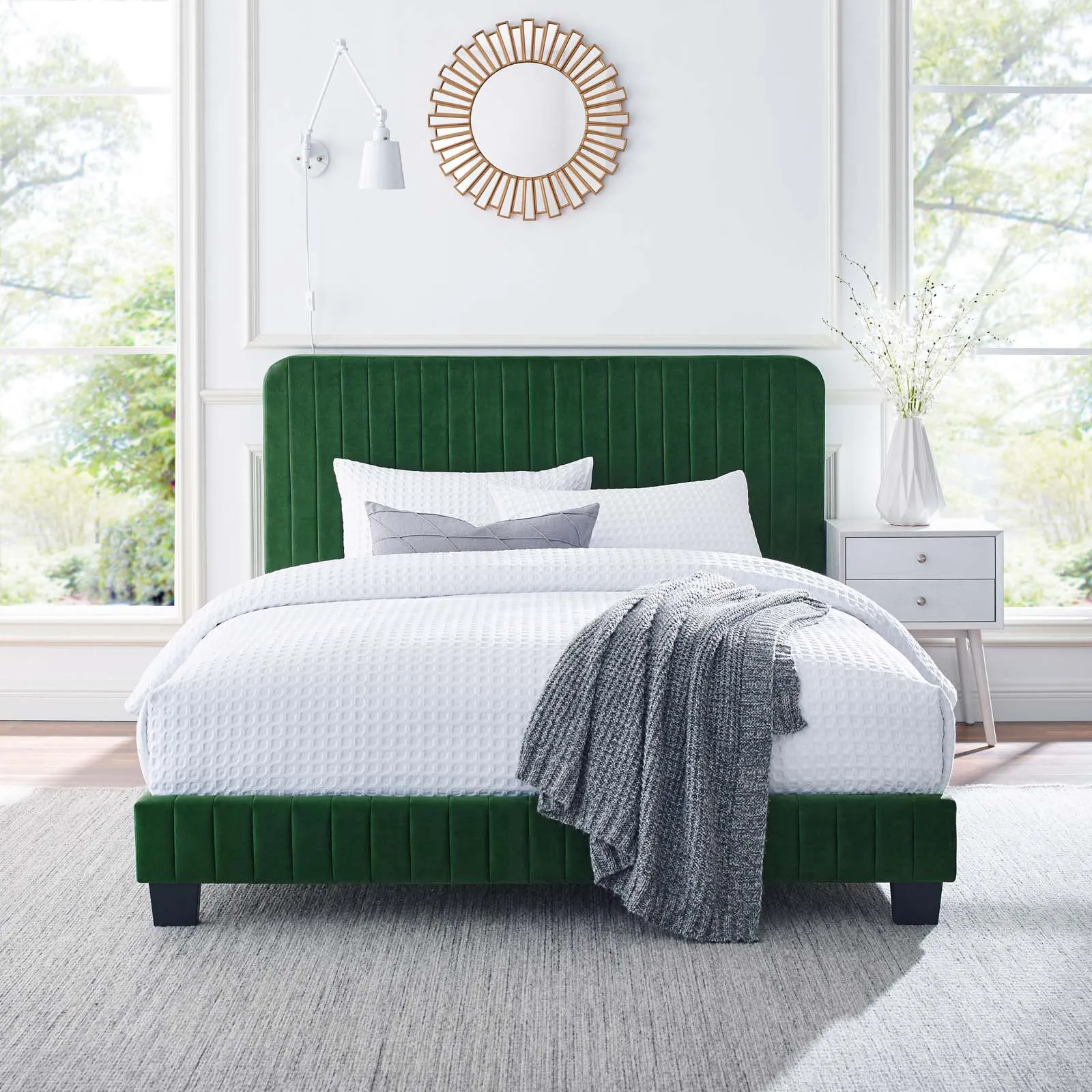 Celine Channel Tufted Performance Velvet Full Platform Bed Emerald MOD-6335-EME