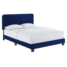 Celine Channel Tufted Performance Velvet King Platform Bed Navy MOD-6333-NAV