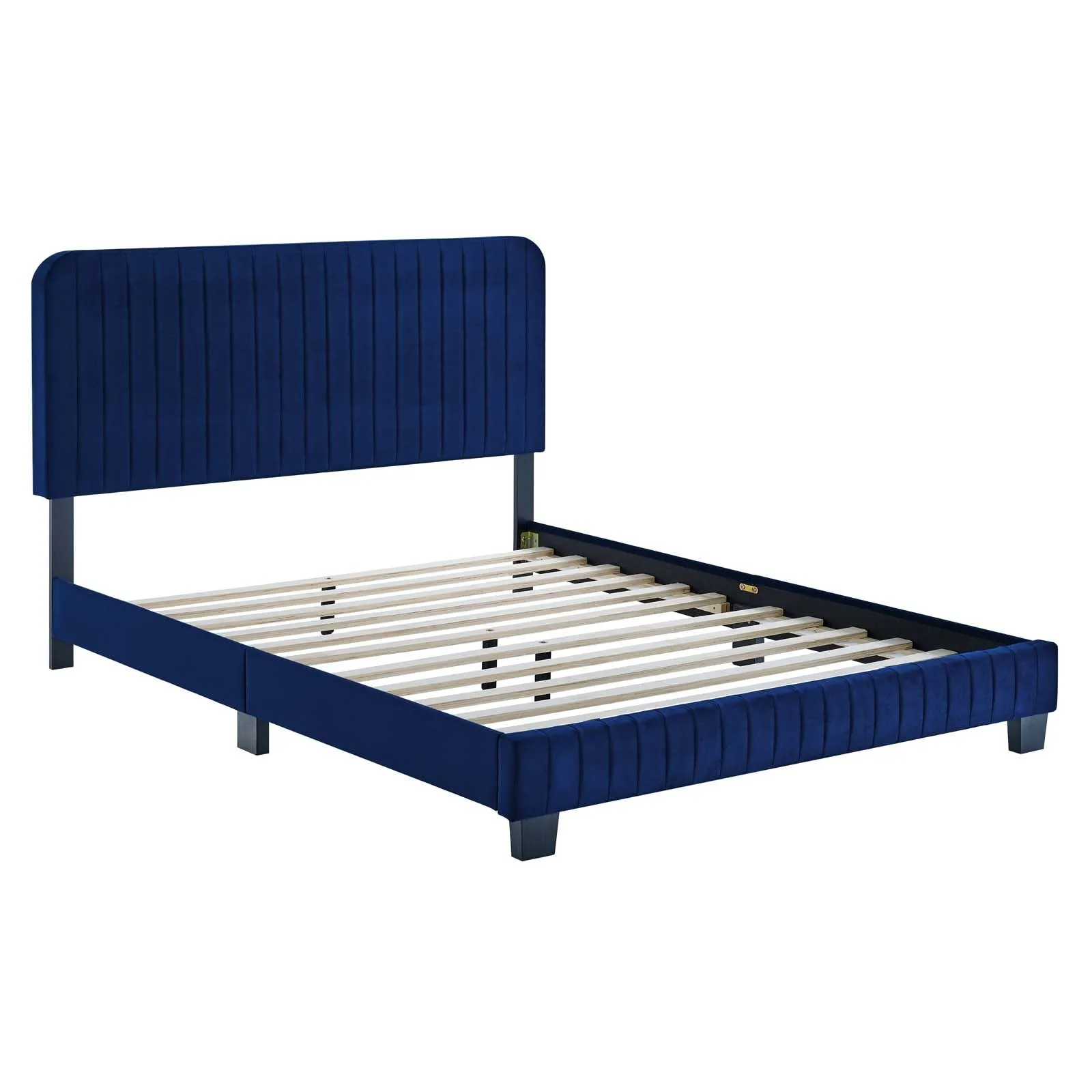 Celine Channel Tufted Performance Velvet King Platform Bed Navy MOD-6333-NAV