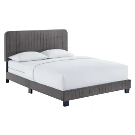 Celine Channel Tufted Performance Velvet Queen Bed Gray MOD-6330-GRY