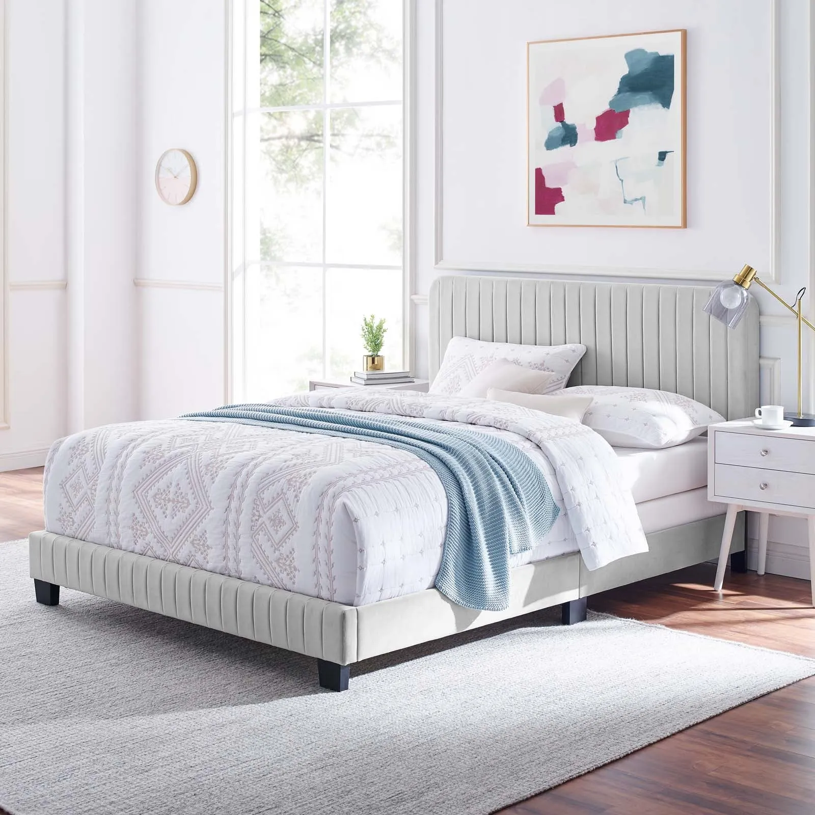 Celine Channel Tufted Performance Velvet Queen Bed Light Gray MOD-6330-LGR