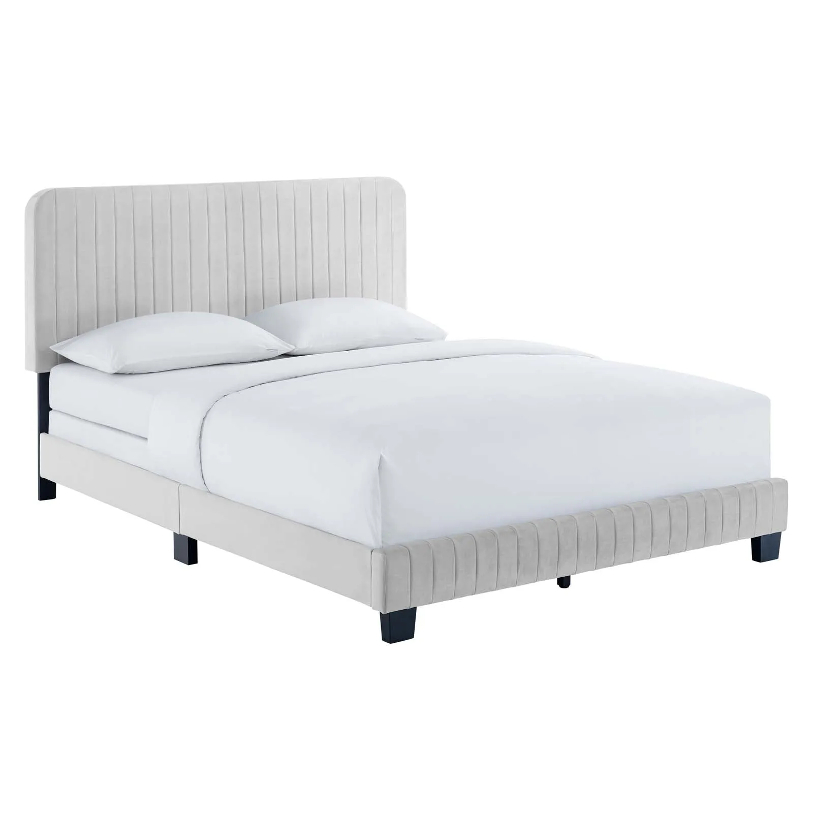 Celine Channel Tufted Performance Velvet Queen Bed Light Gray MOD-6330-LGR