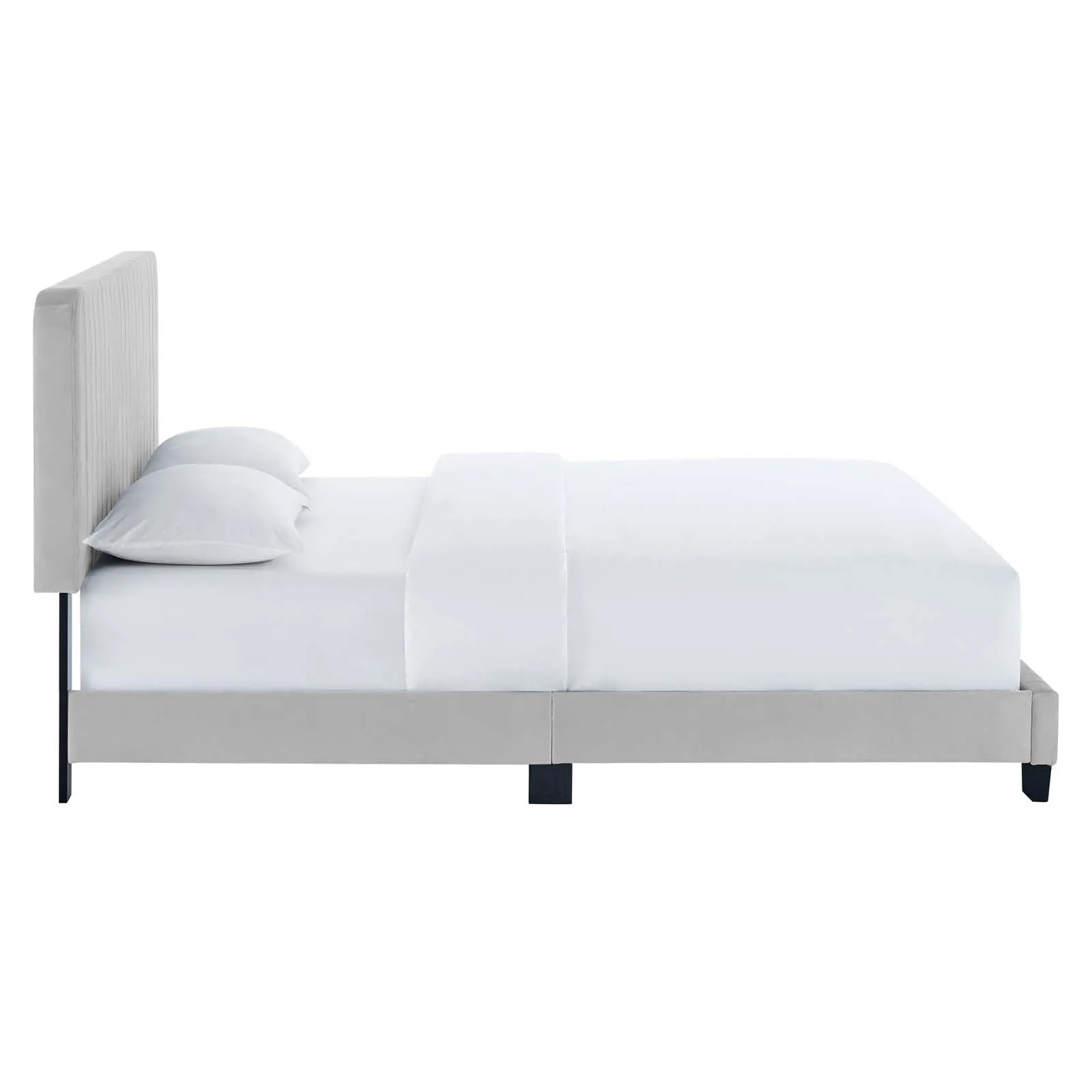 Celine Channel Tufted Performance Velvet Queen Platform Bed Light Gray MOD-6334-LGR