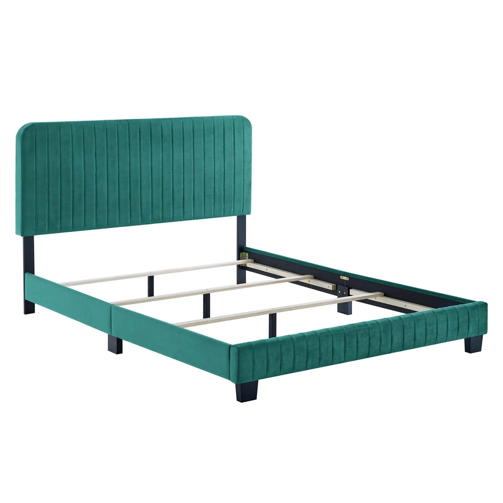 Celine Channel Tufted Performance Velvet Twin Bed Teal MOD-6332-TEA