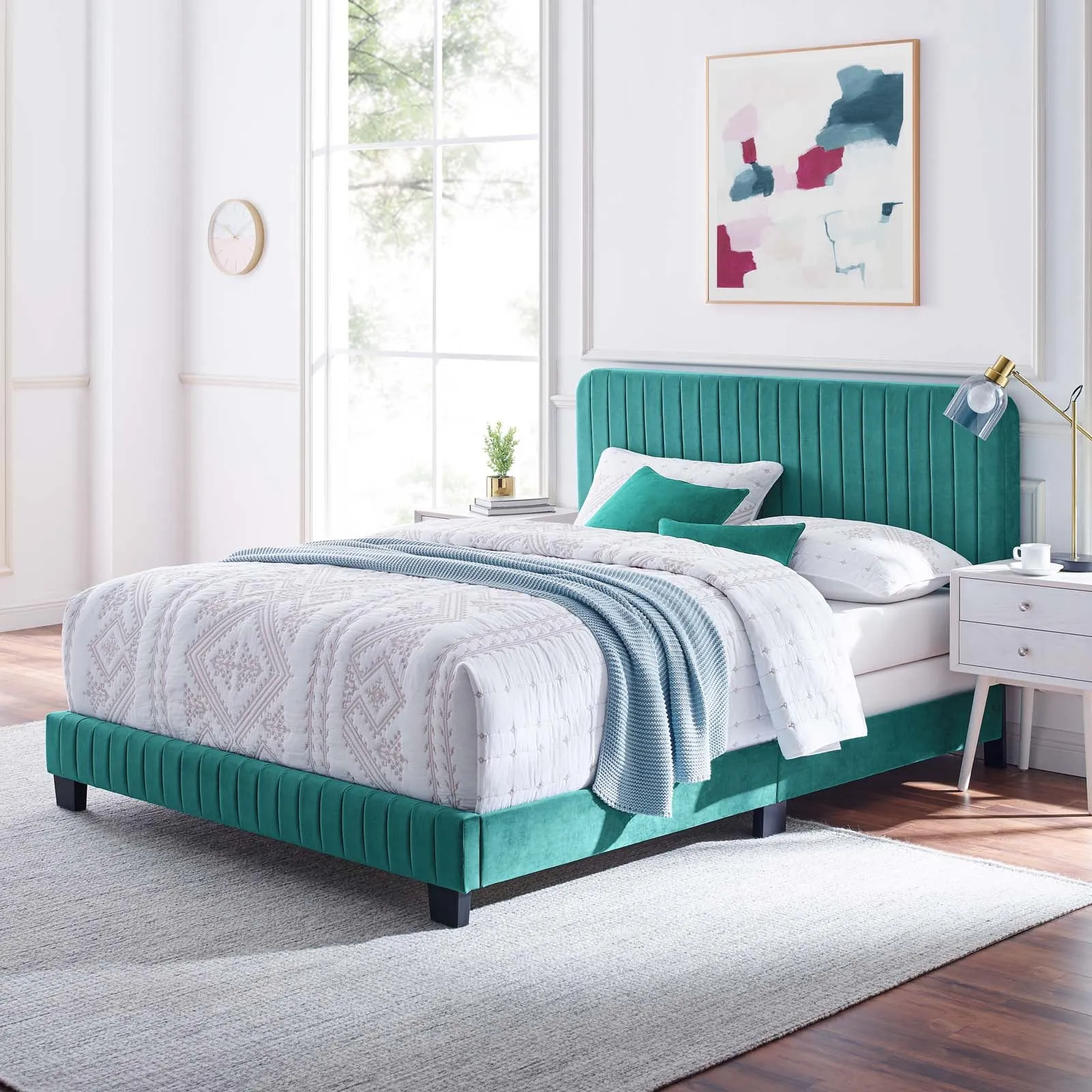 Celine Channel Tufted Performance Velvet Twin Bed Teal MOD-6332-TEA