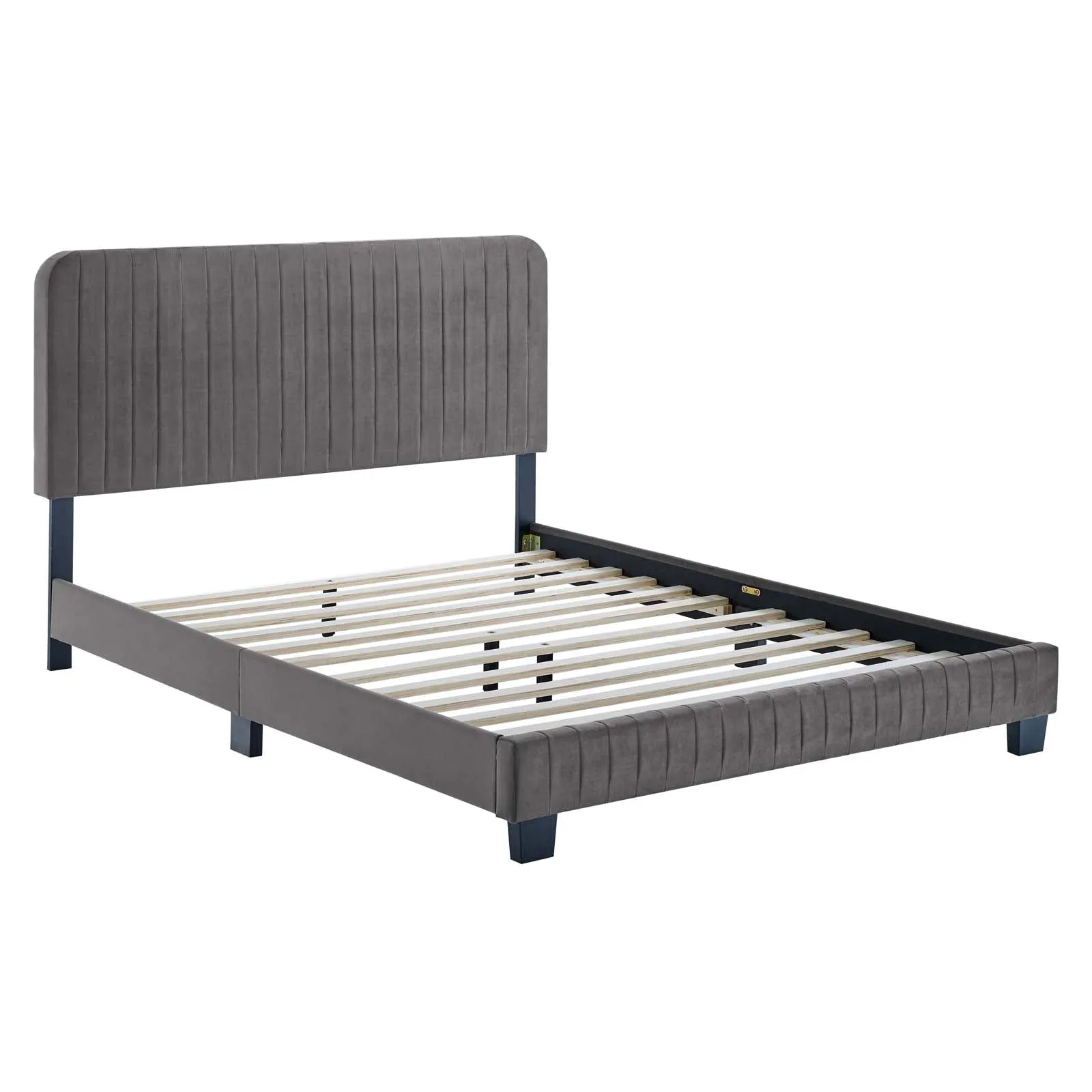 Celine Channel Tufted Performance Velvet Twin Platform Bed Gray MOD-6336-GRY