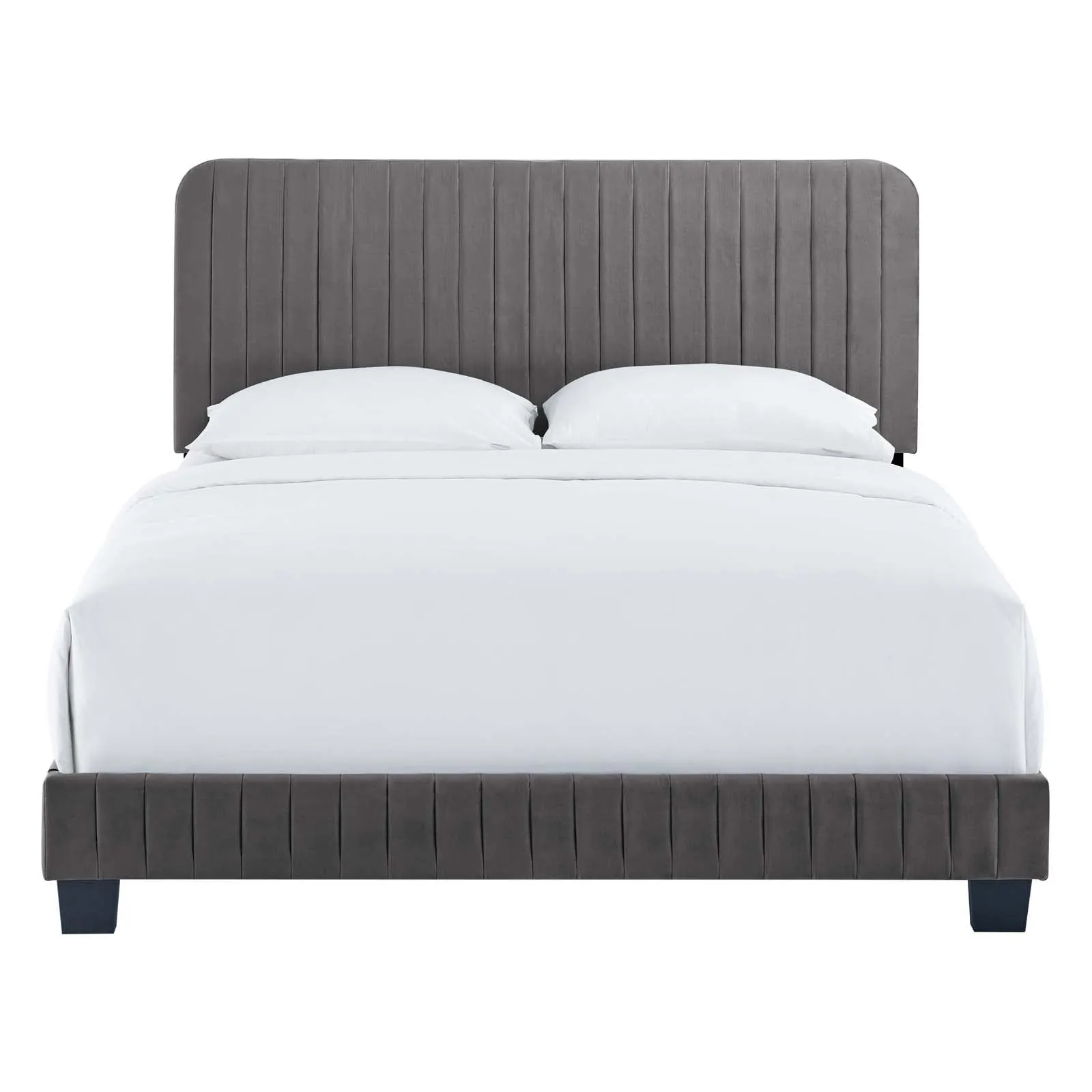 Celine Channel Tufted Performance Velvet Twin Platform Bed Gray MOD-6336-GRY