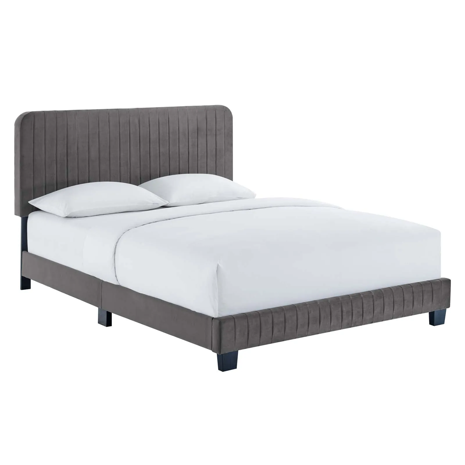 Celine Channel Tufted Performance Velvet Twin Platform Bed Gray MOD-6336-GRY