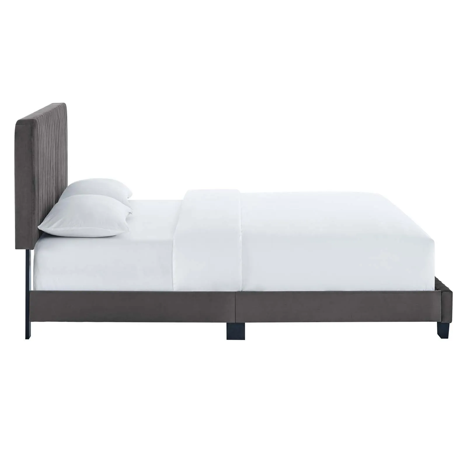 Celine Channel Tufted Performance Velvet Twin Platform Bed Gray MOD-6336-GRY