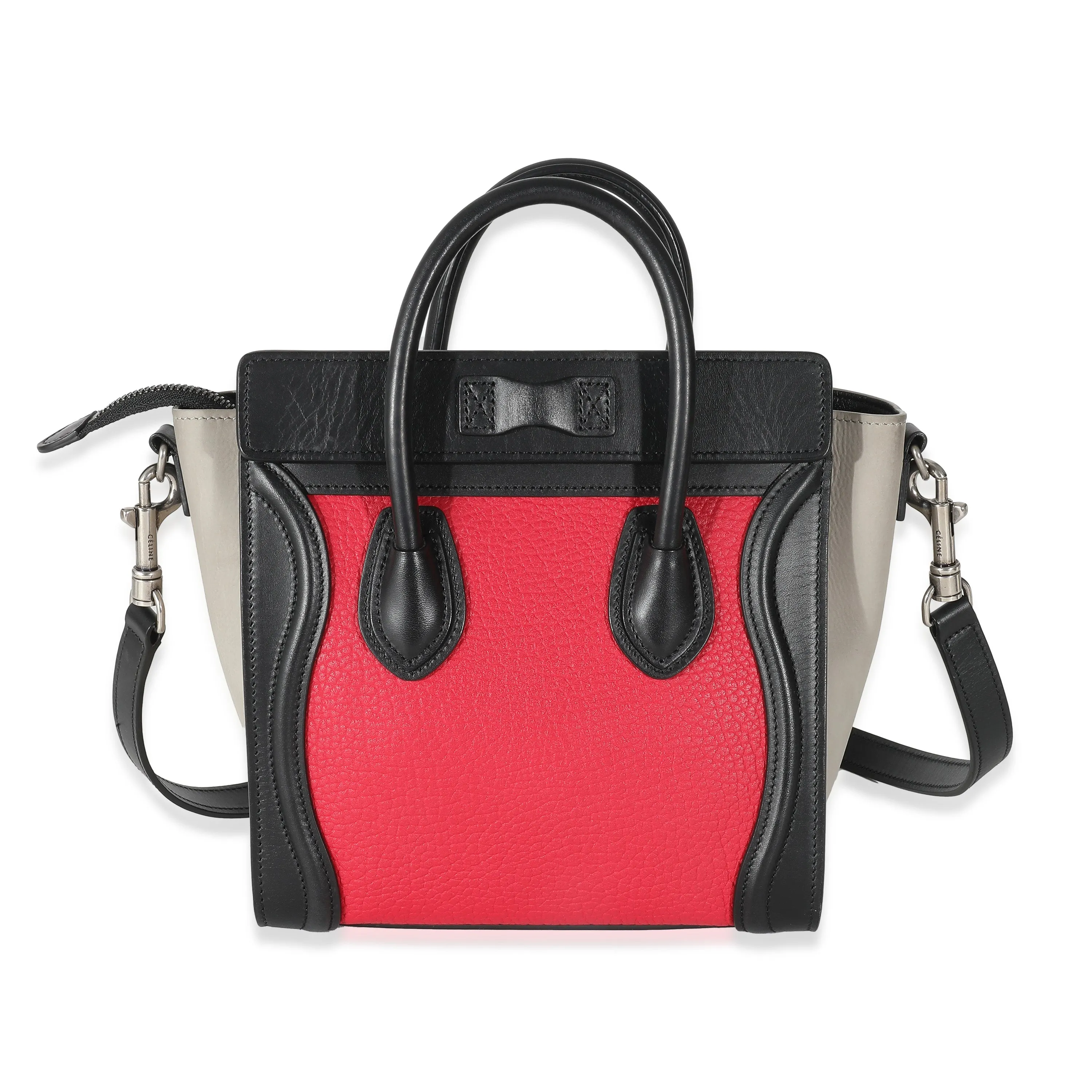 Celine Red Goatskin Grey Calfskin Nano Luggage Tote