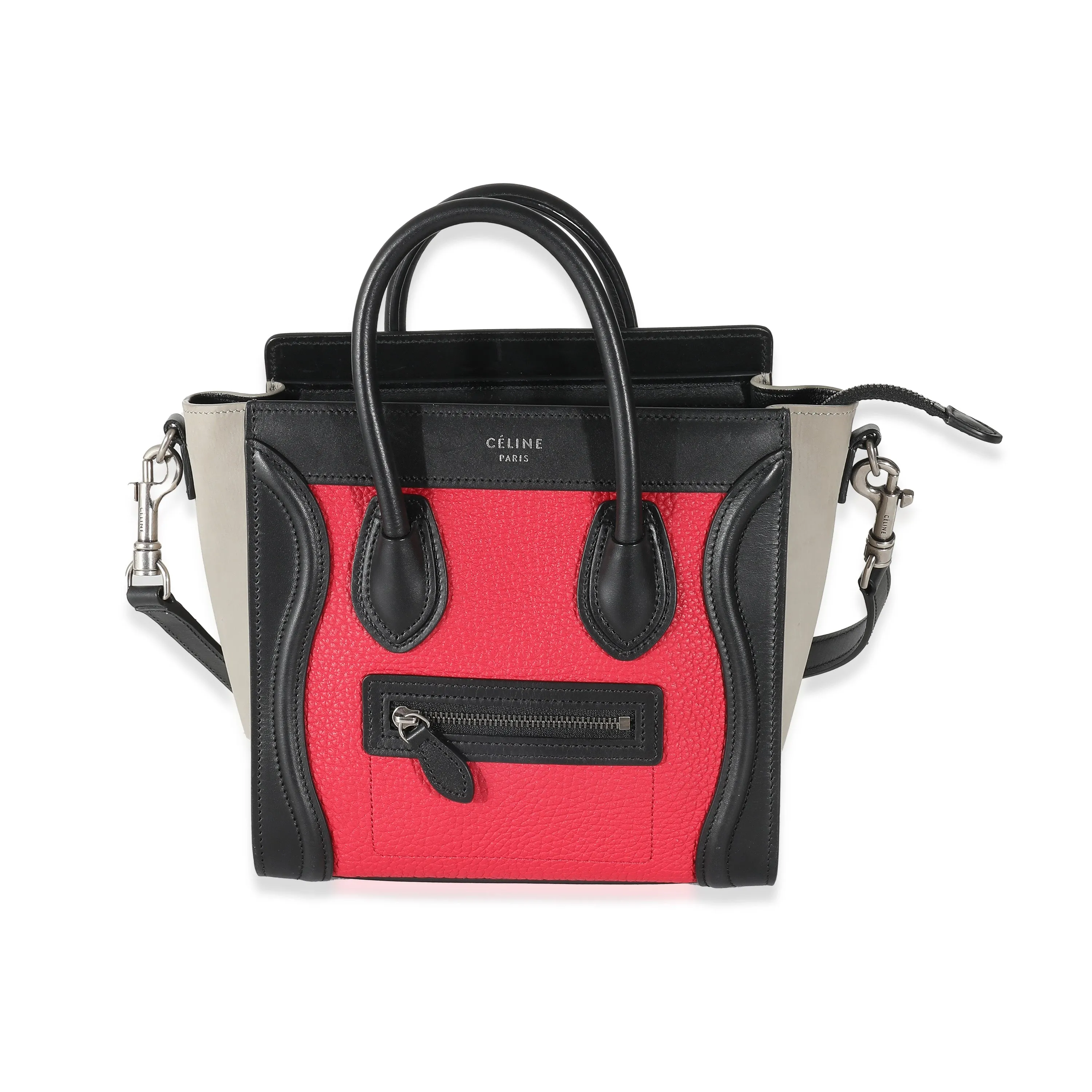 Celine Red Goatskin Grey Calfskin Nano Luggage Tote