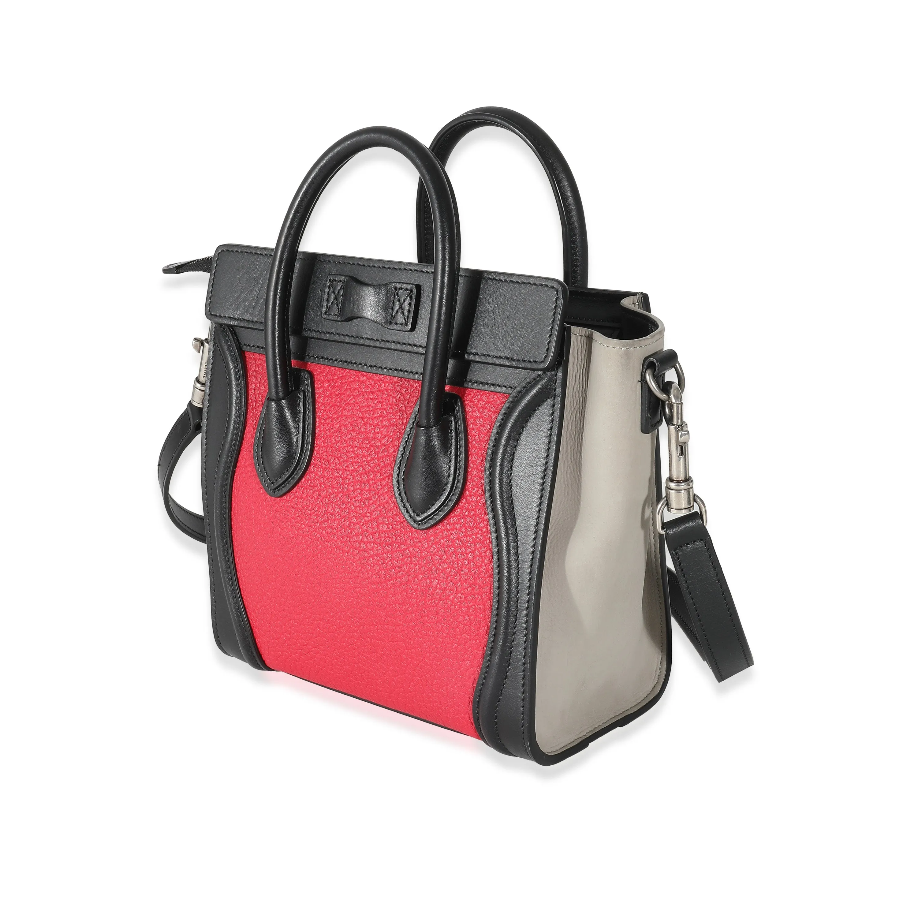 Celine Red Goatskin Grey Calfskin Nano Luggage Tote